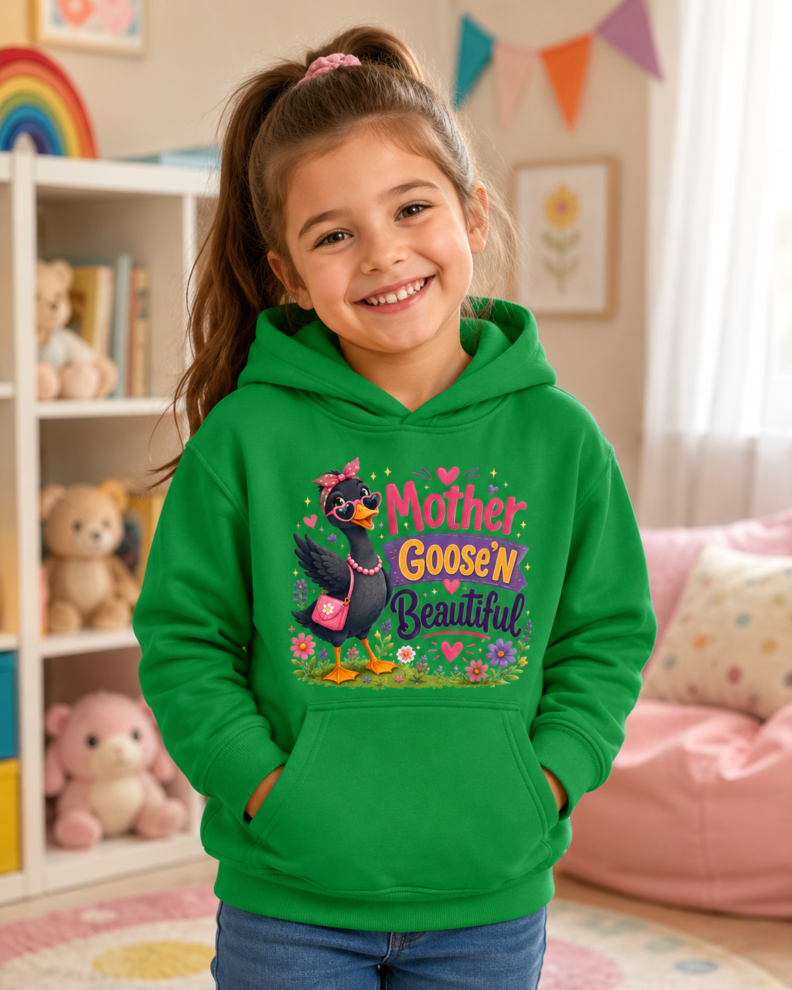 Mother Goose'n Beautiful Kids Hoodie — Cute Nursery Rhyme Goose Graphic Pullover