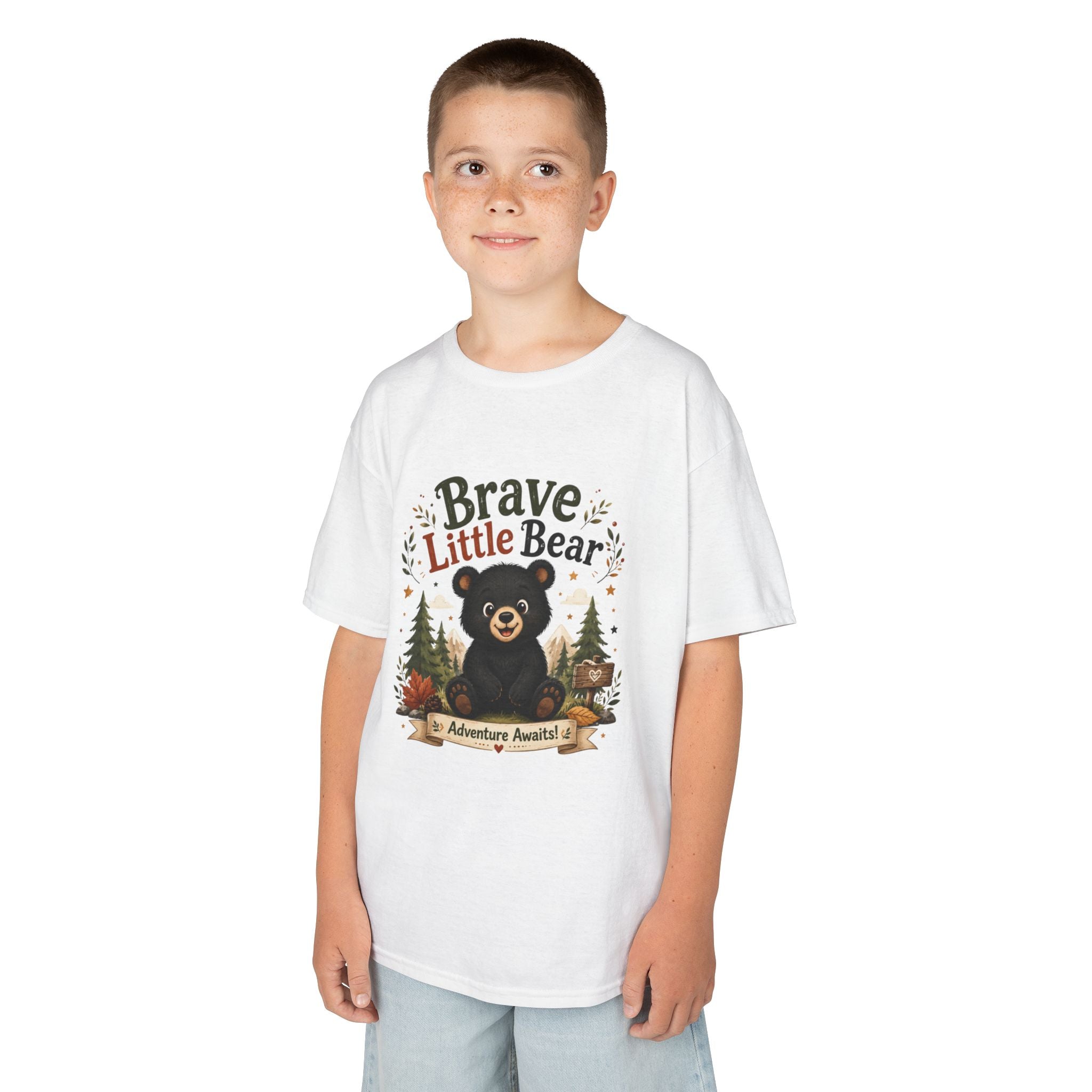 Kids Tee — "Brave Little Bear" Adventure Graphic Shirt