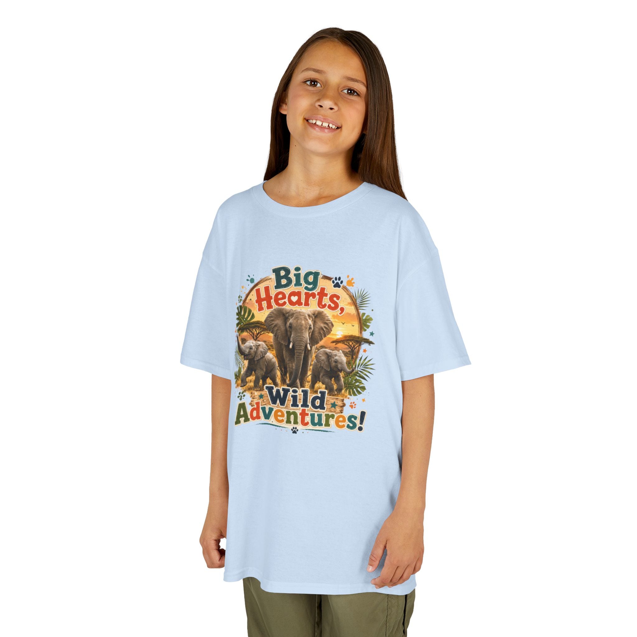 Kids T-Shirt — “Big Hearts, Wild Adventures!” Elephant Safari Shirt for Kids, Cute Animal Adventure Tee