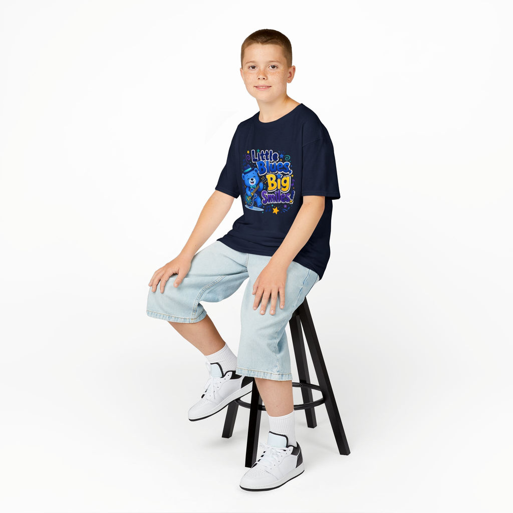 Kids Tee — "Little Blues, Big Smiles!" Guitar-Bear Graphic