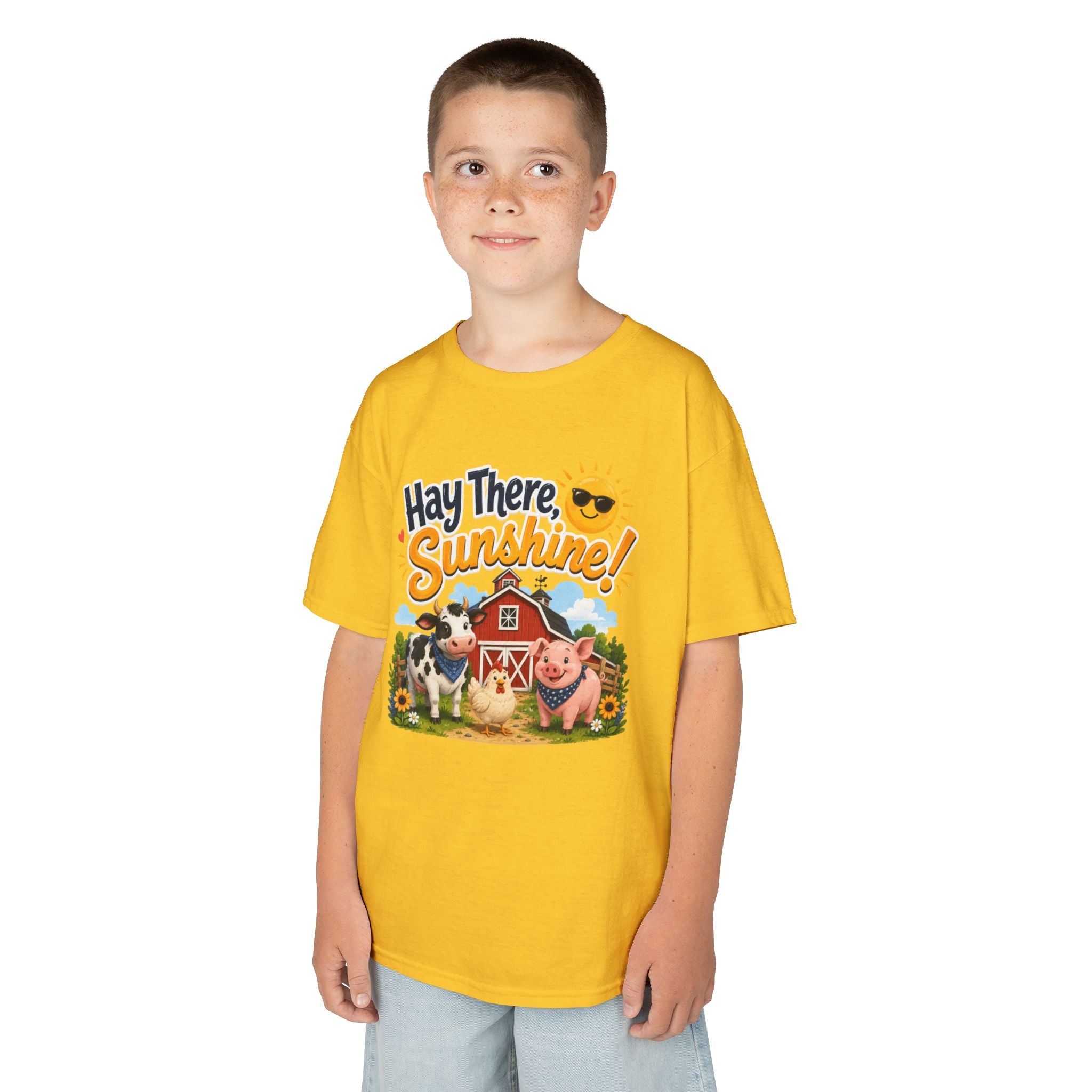 Kids Tee — "Hay There, Sunshine!" Farm Animal Graphic