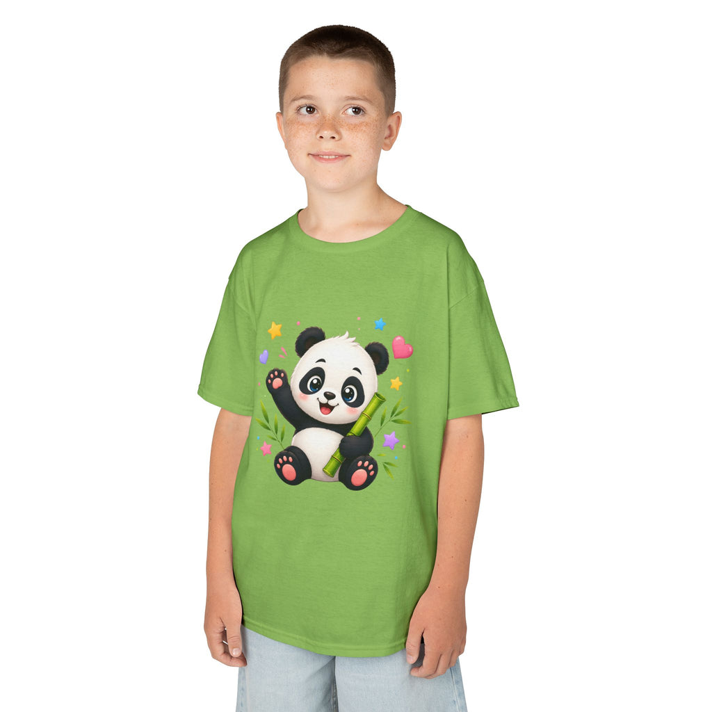 Cute Panda Kids T‑Shirt — Smiling Baby Panda with Hearts & Bamboo