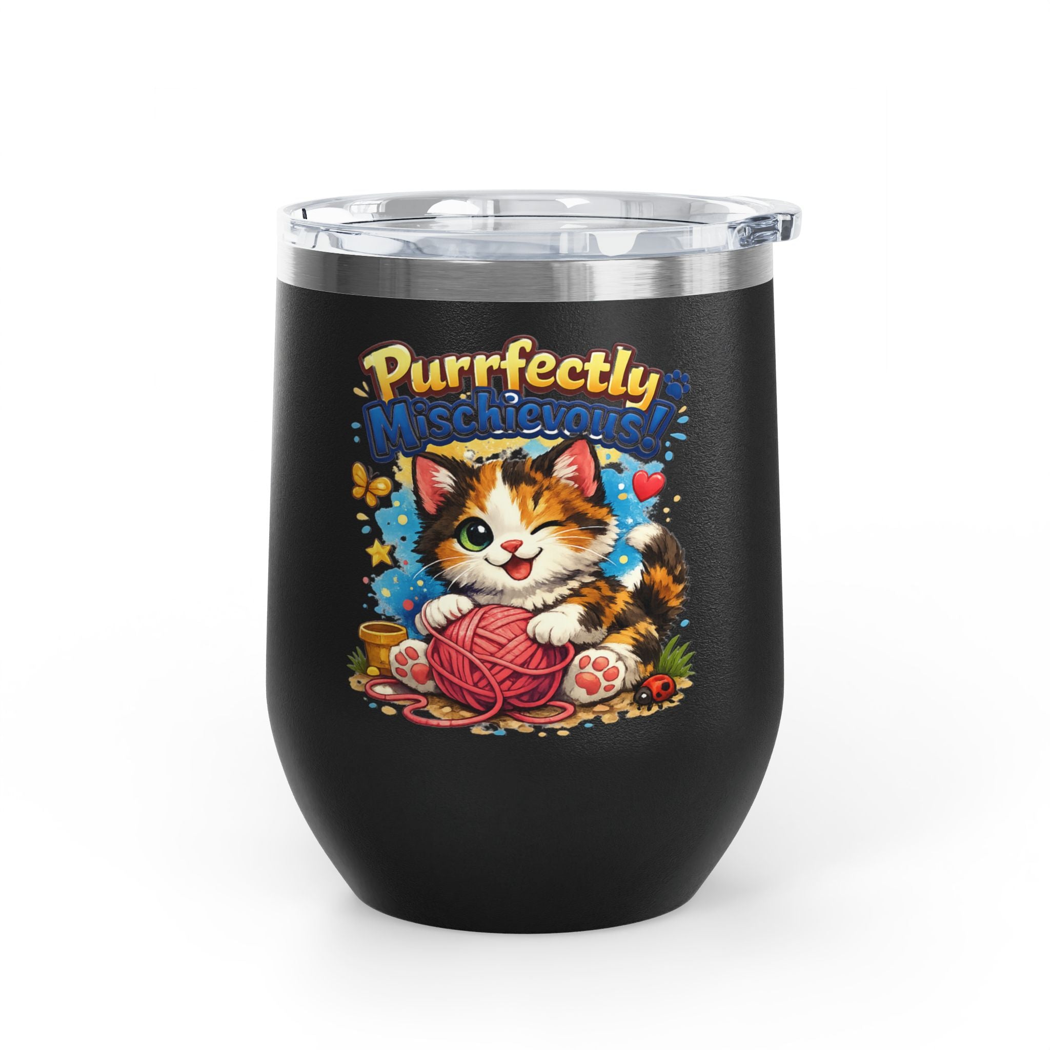Purrfectly Mischievous 12oz Tumbler — Cute Playful Kitten Design