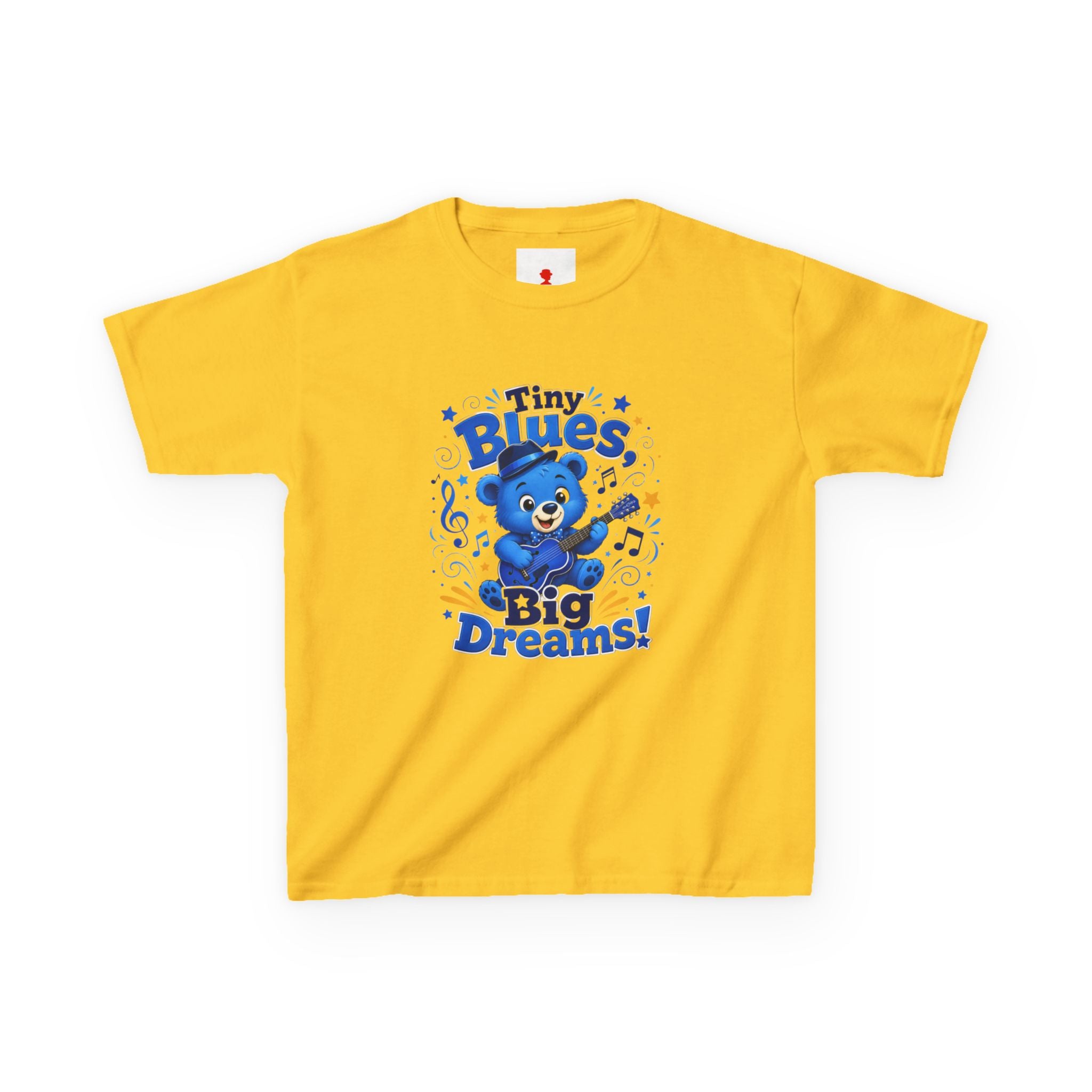 Kids Tee - "Tiny Blues, Big Dreams!" Cute Blue Bear Music Graphic