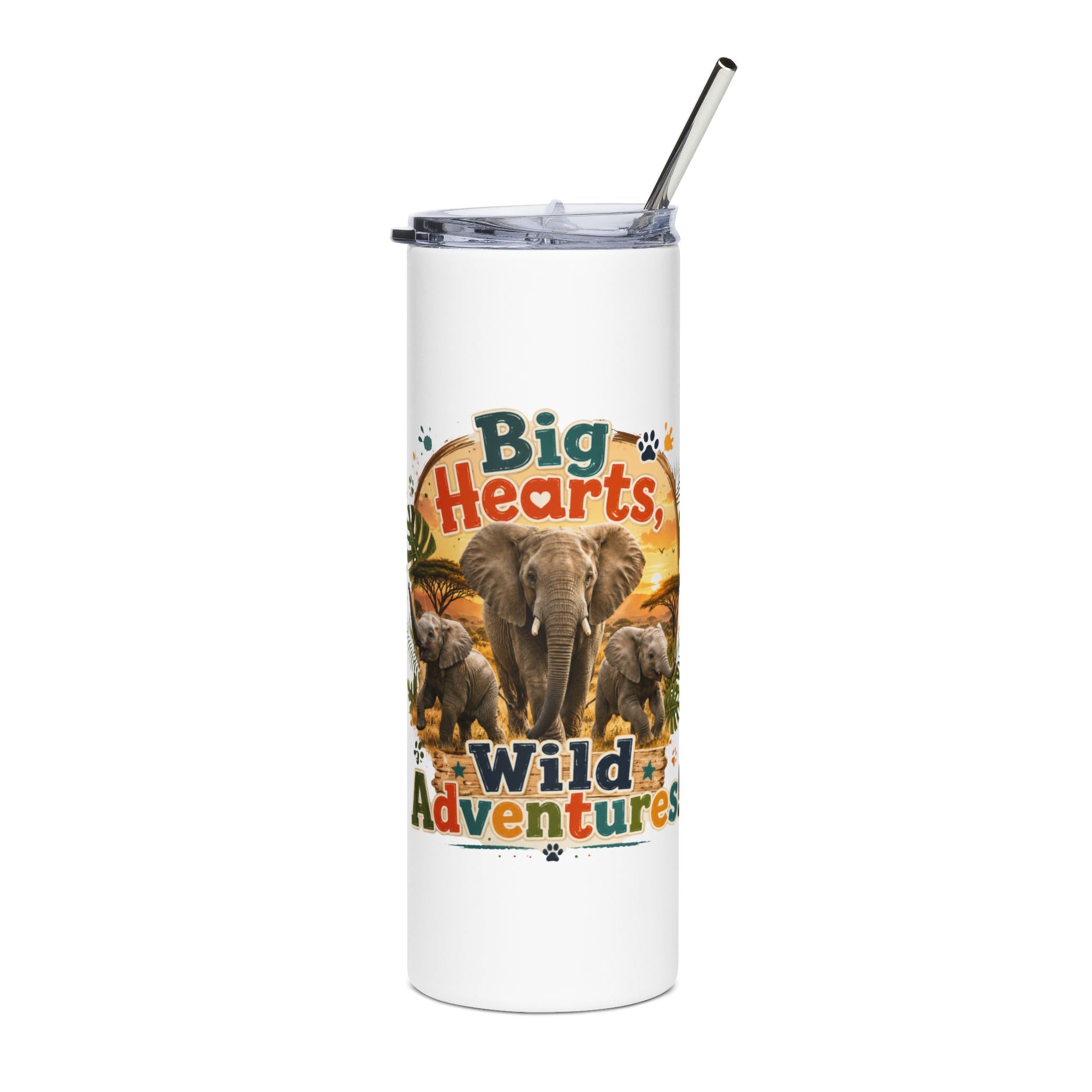 Tumbler — "Big Hearts, Wild Adventure" Safari Elephant 20oz Stainless Steel Tumbler