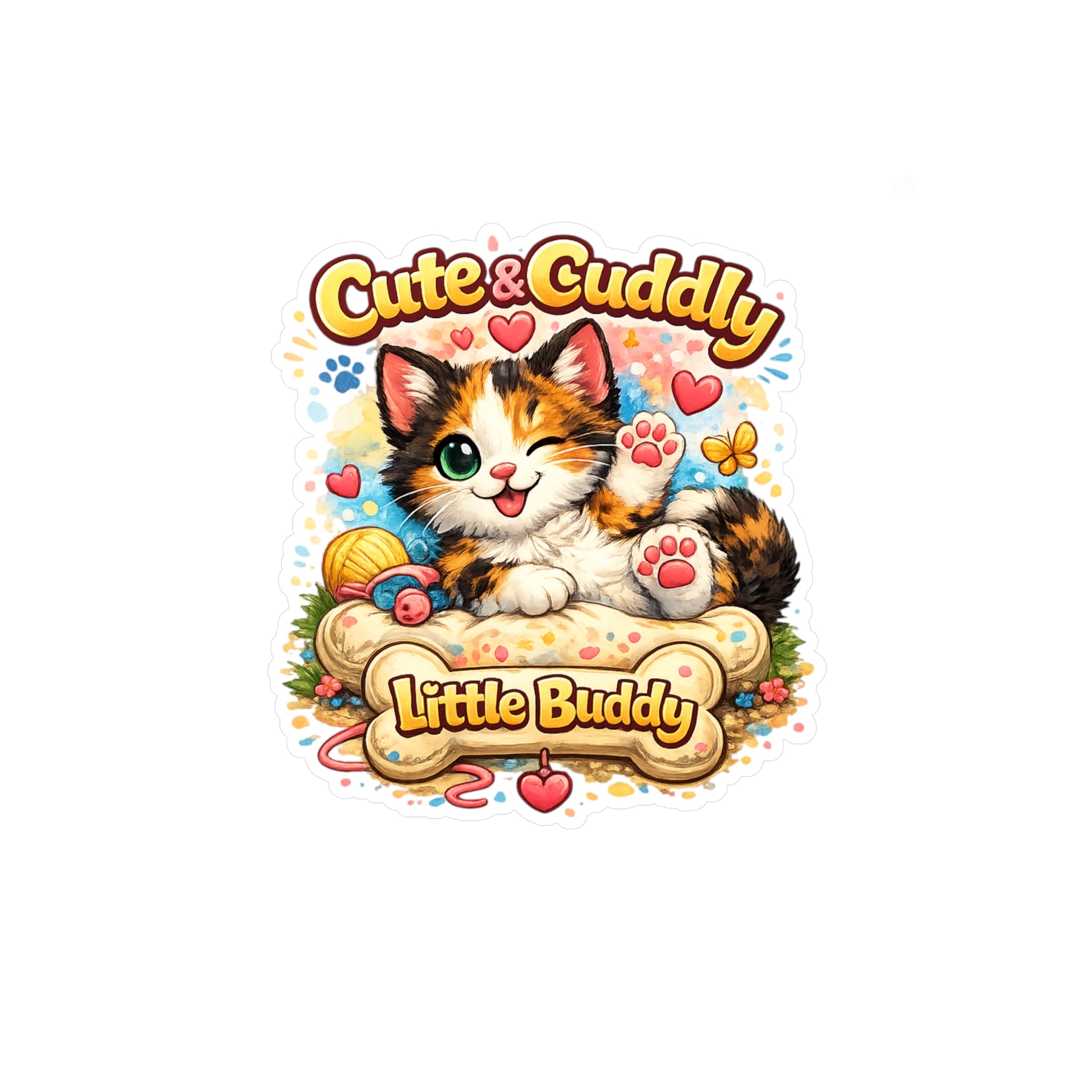 Cute & Cuddly Little Buddy Cat Sticker — Kiss-Cut Vinyl Decal