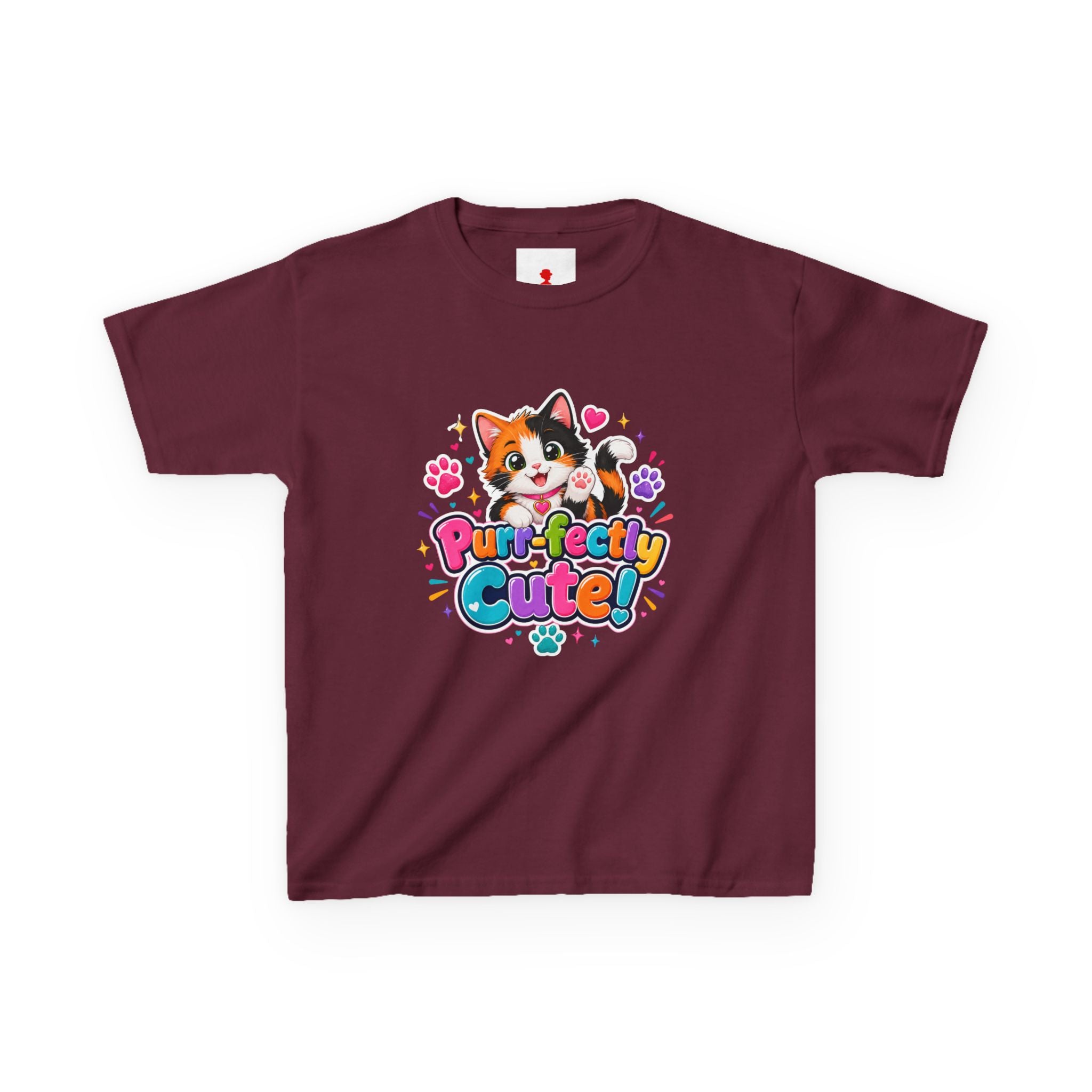 Kids T-Shirt — “Purr-fectly Cute!” Calico Kitten Graphic Tee for Children