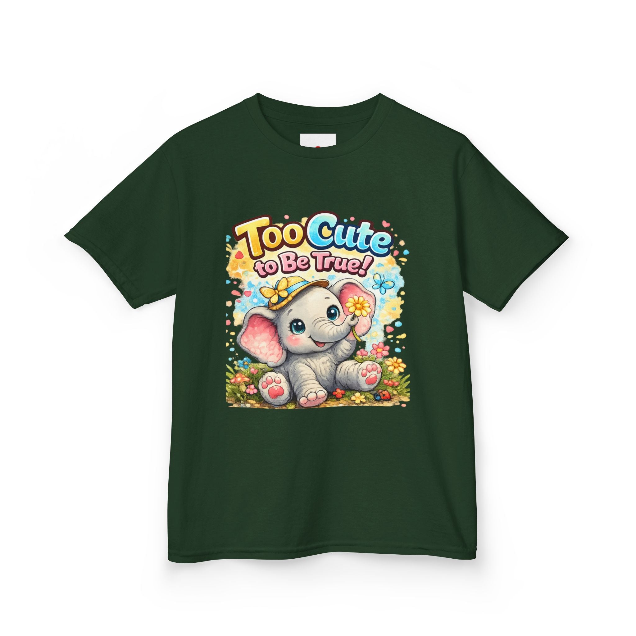 Kids Tee — "Too Cute to Be True" Elephant Graphic