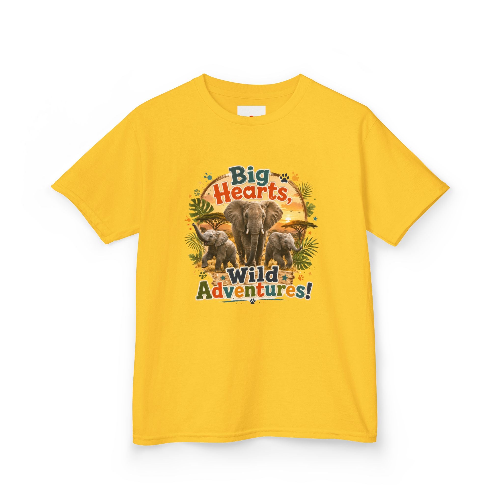 Kids T-Shirt — “Big Hearts, Wild Adventures!” Elephant Safari Shirt for Kids, Cute Animal Adventure Tee