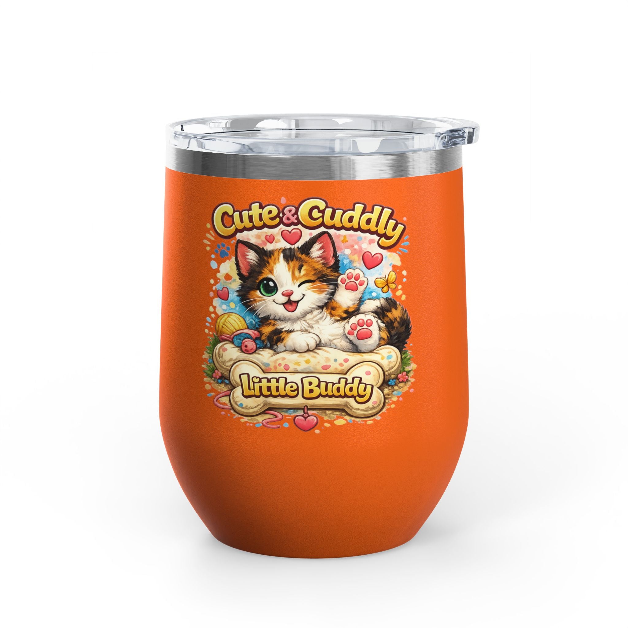 Cute & Cuddly Little Buddy Cat Tumbler — 12oz Insulated Stainless Steel