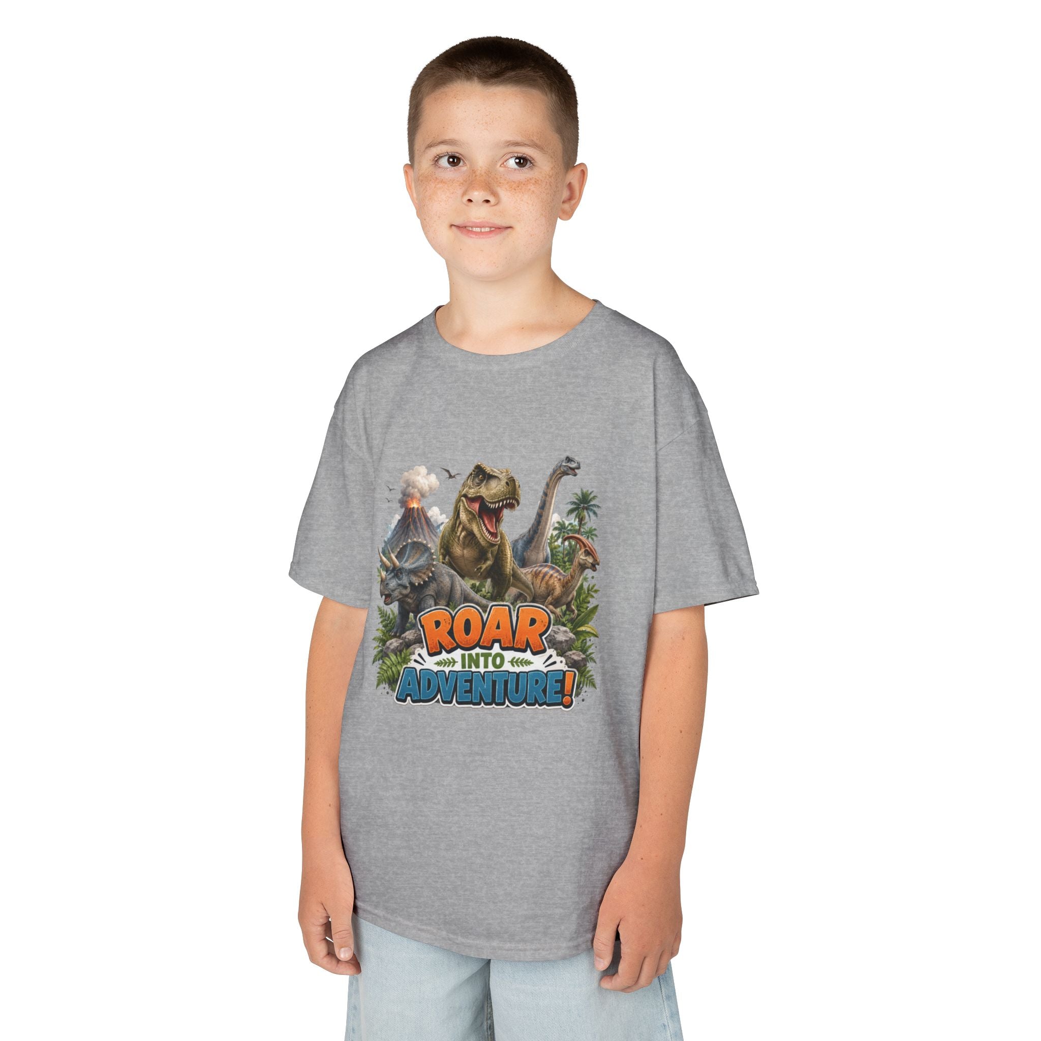Kids Dinosaur Tee - "Roar Into Adventure" Graphic Shirt for Boys & Girls
