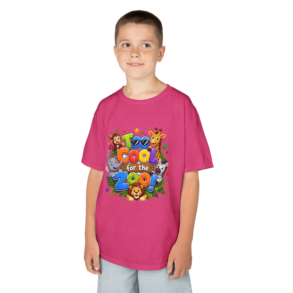 Kids Tee — "Too Cool for the Zoo" Colorful Animal Graphic