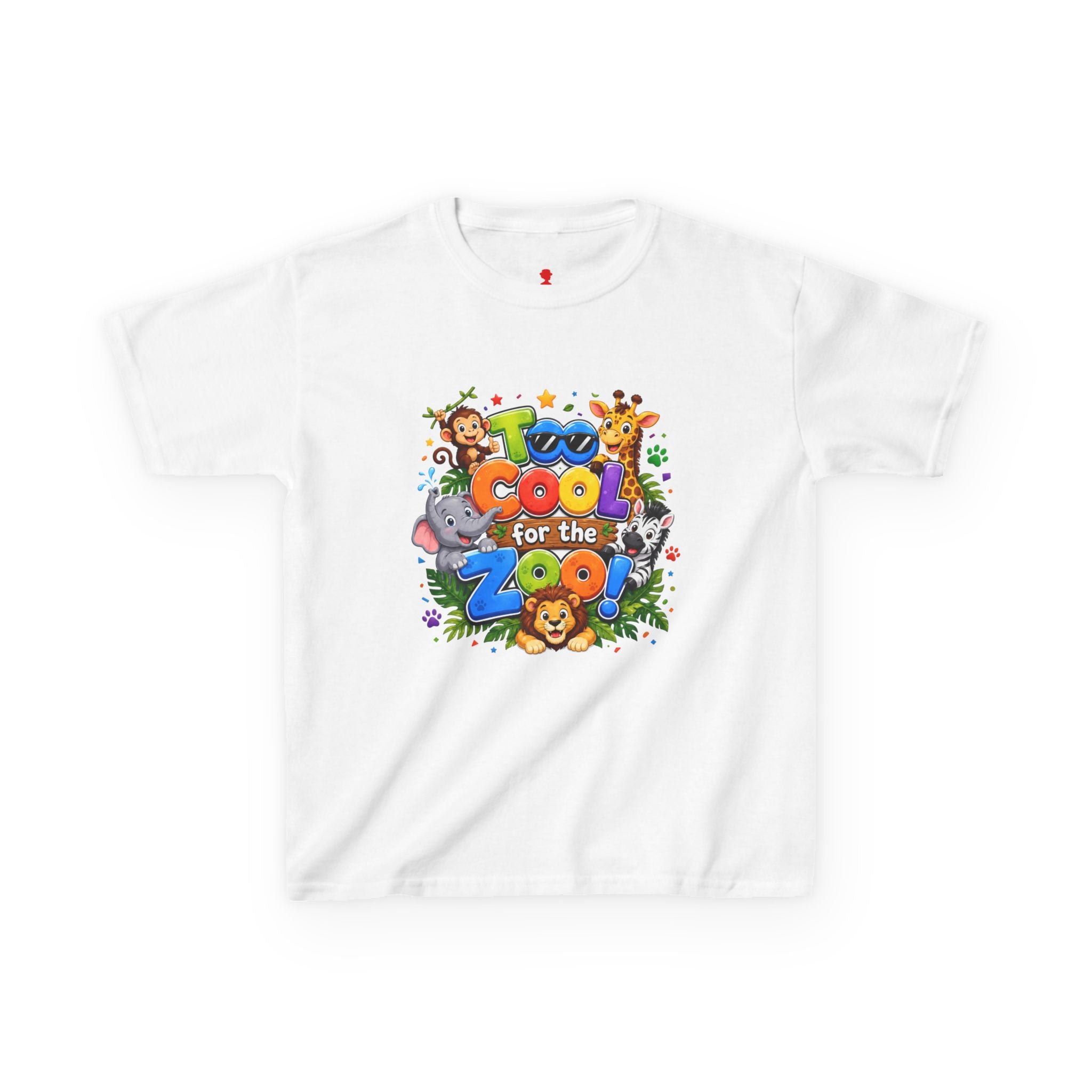 Kids Tee — "Too Cool for the Zoo" Colorful Animal Graphic