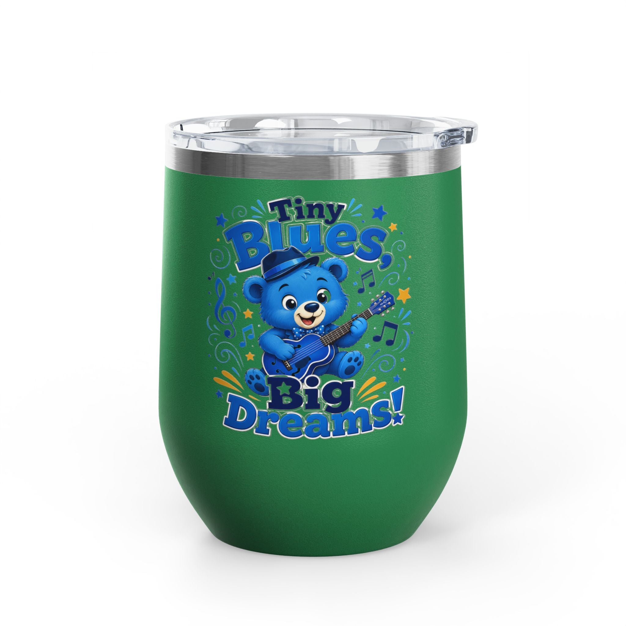 12oz Tumbler — "Tiny Blues Big Dreams" Cute Blue Bear Music Design