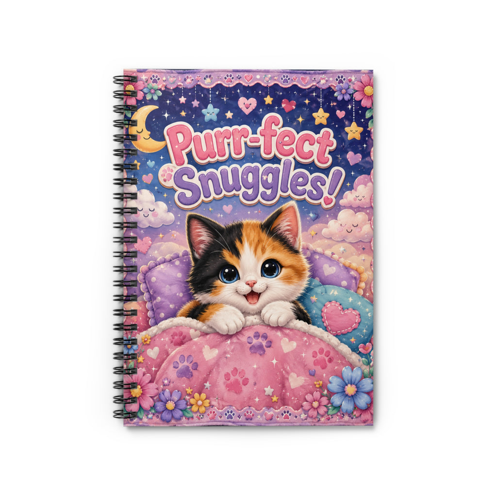 Purr-fect Snuggles! Cat Spiral Notebook — Cute Kawaii Kitten Journal for Notes & School