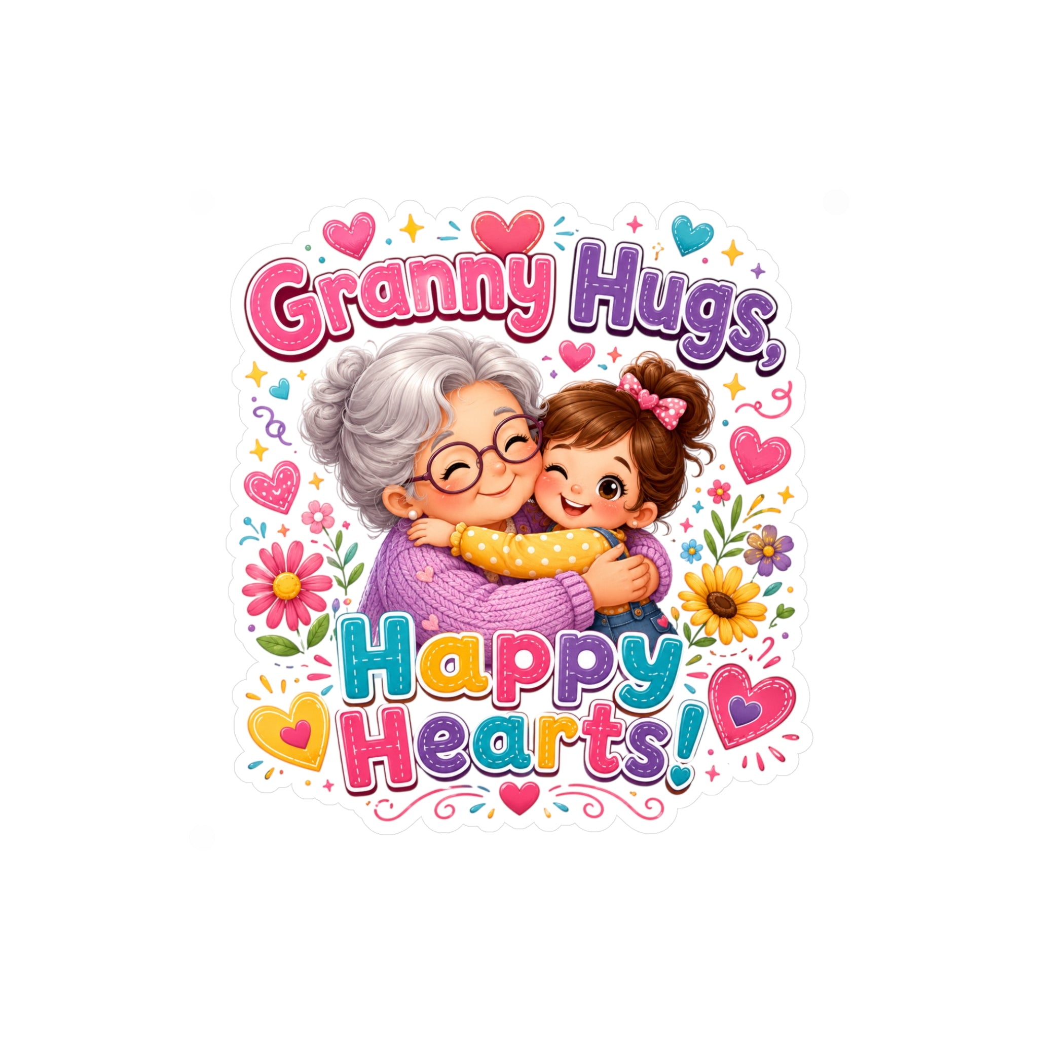 Granny Hugs Happy Hearts Vinyl Sticker