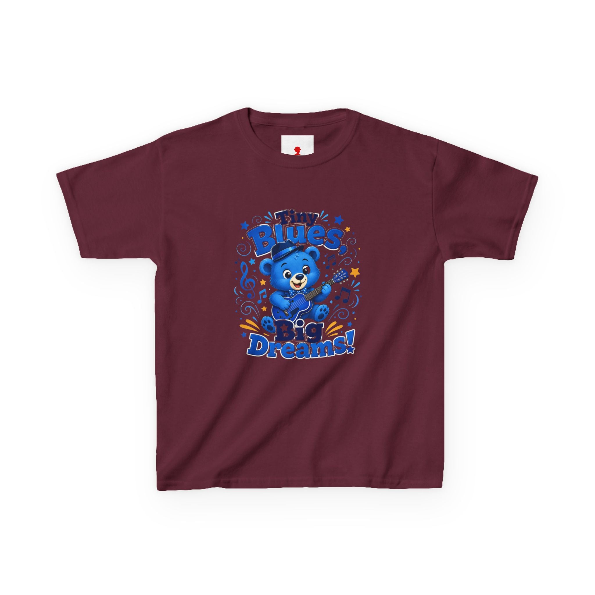Kids Tee - "Tiny Blues, Big Dreams!" Cute Blue Bear Music Graphic