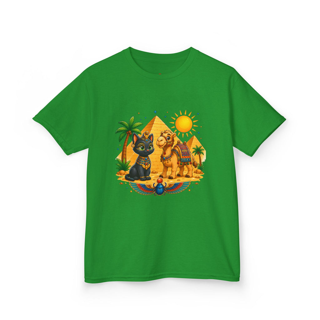 Egyptian Cats and Camel Kids Tee | Pyramid Desert Sun Illustration