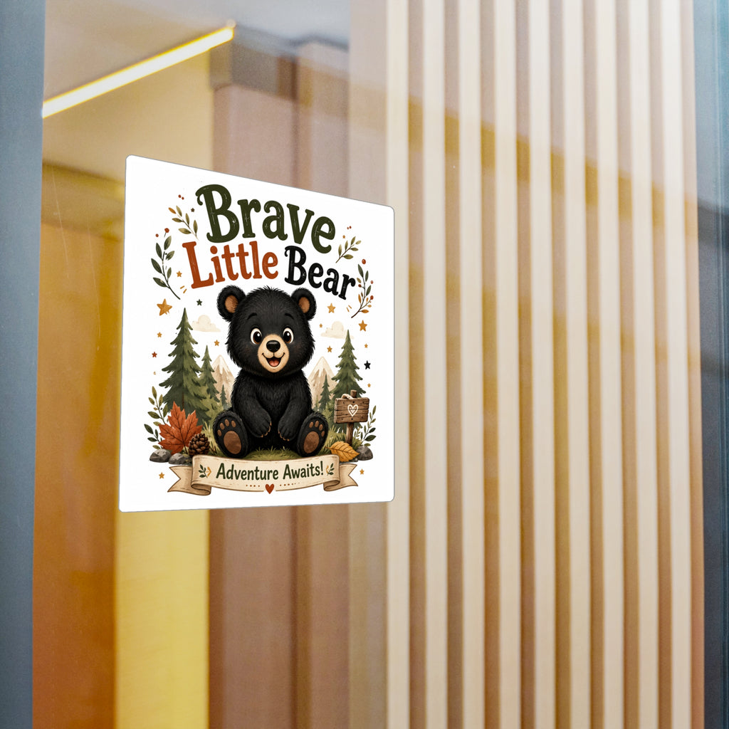Brave Little Bear Vinyl Sticker — 'Adventure Awaits' Kiss-Cut Decal