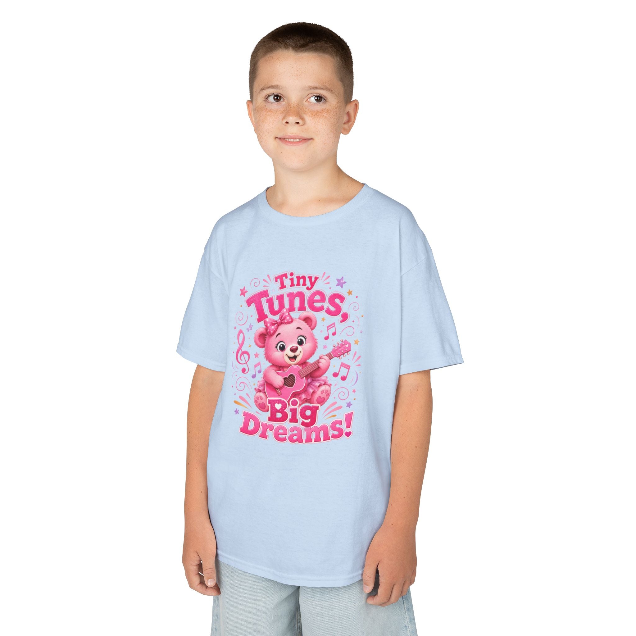 Kids T-Shirt — "Tiny Tunes, Big Dreams" Cute Pink Bear Music Tee