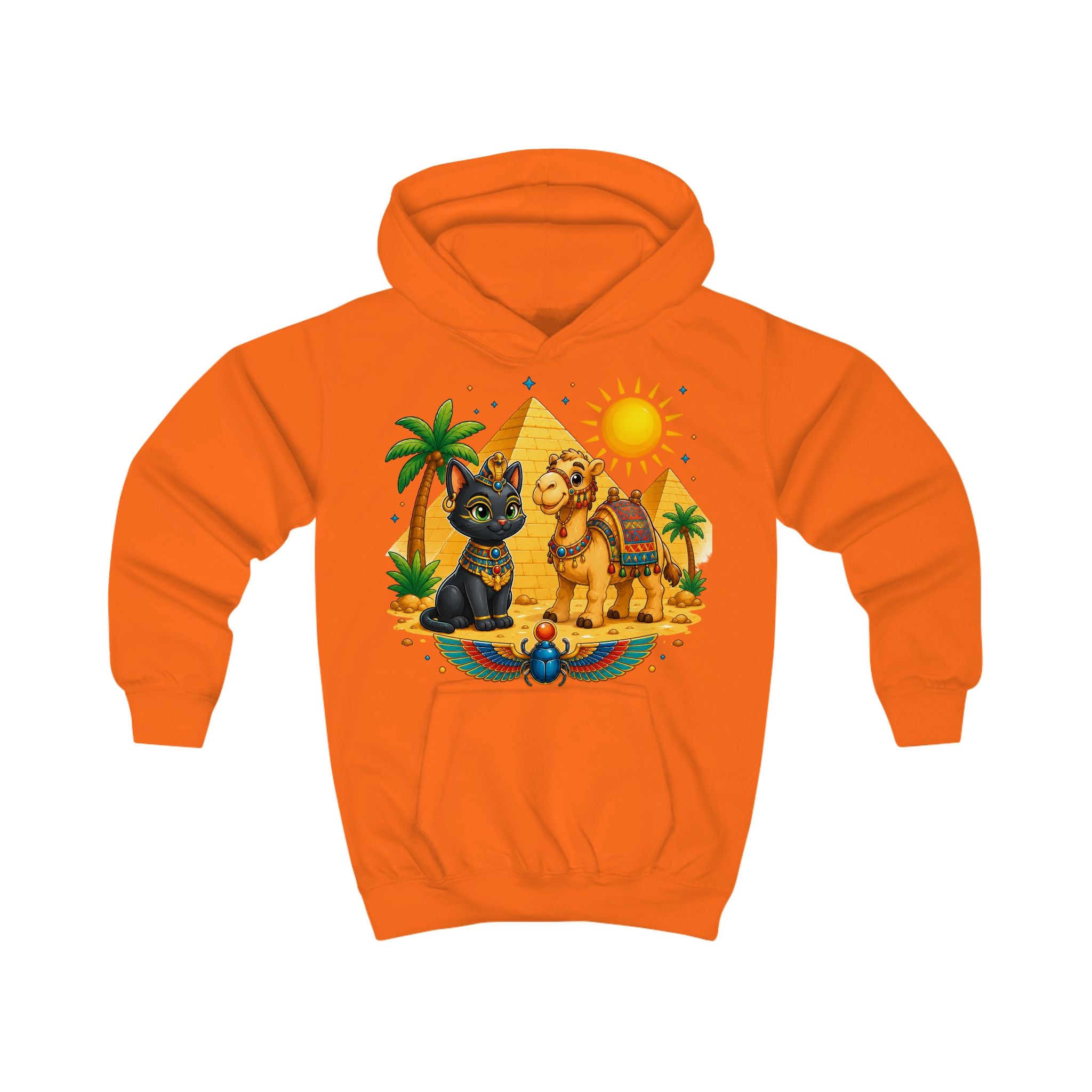 Egyptian Cats with Camel Kids Hoodie | Pyramid, Palm Trees, Sun