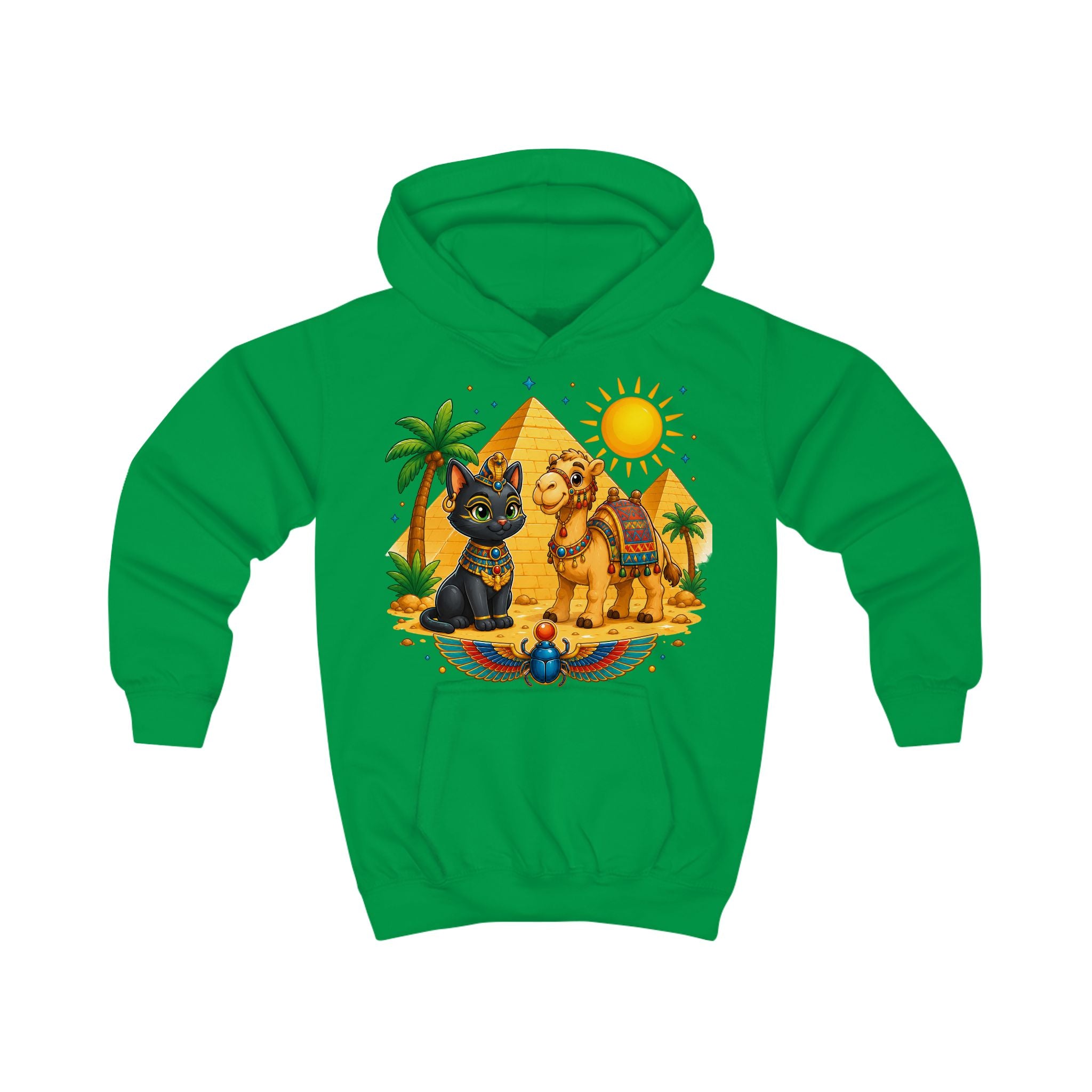 Egyptian Cats with Camel Kids Hoodie | Pyramid, Palm Trees, Sun