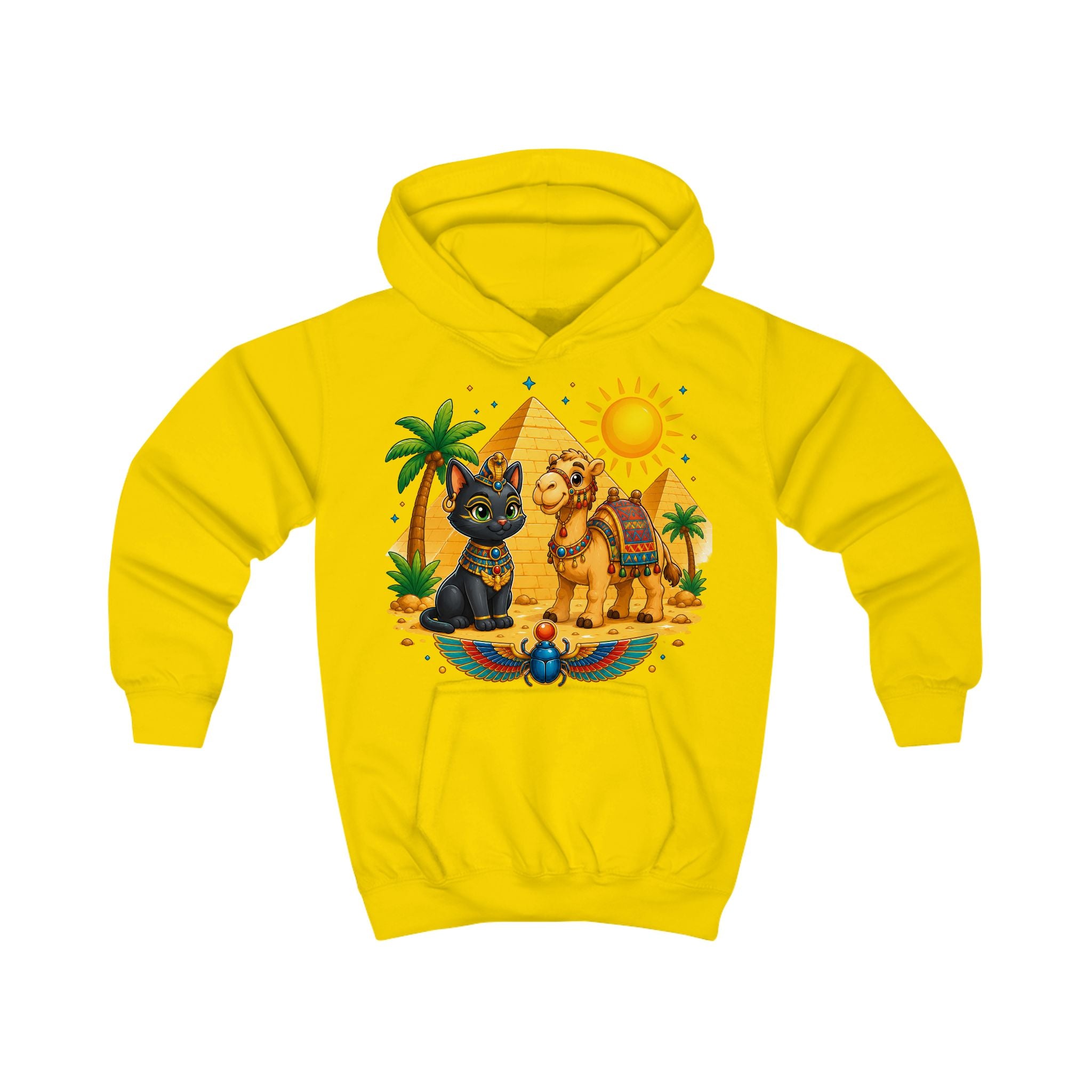 Egyptian Cats with Camel Kids Hoodie | Pyramid, Palm Trees, Sun