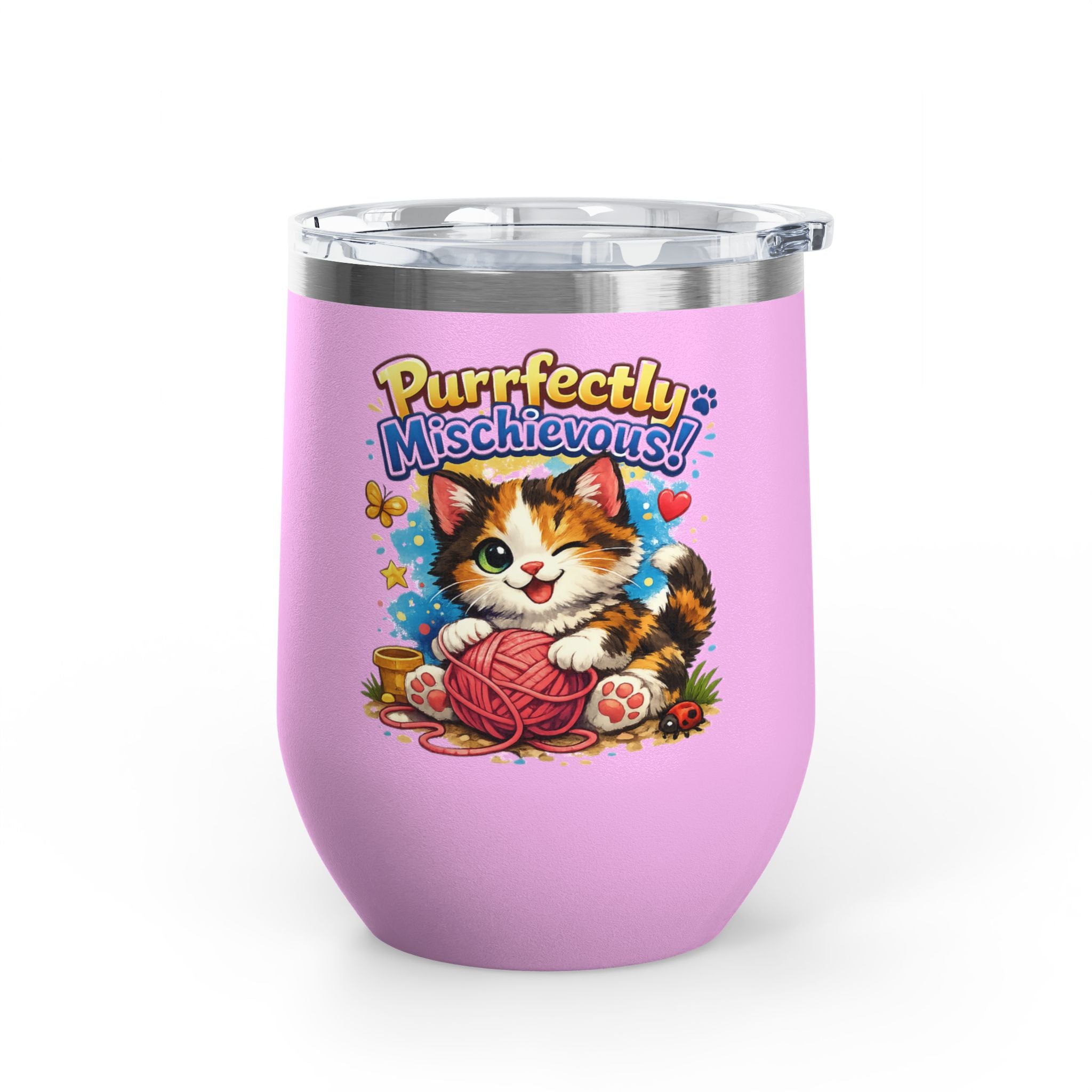 Purrfectly Mischievous 12oz Tumbler — Cute Playful Kitten Design