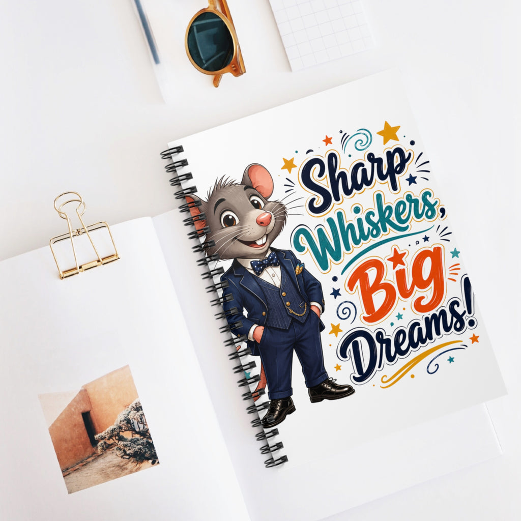 Notebook — "Sharp Whiskers, Big Dreams!" Cute Mouse Inspirational Spiral Journal