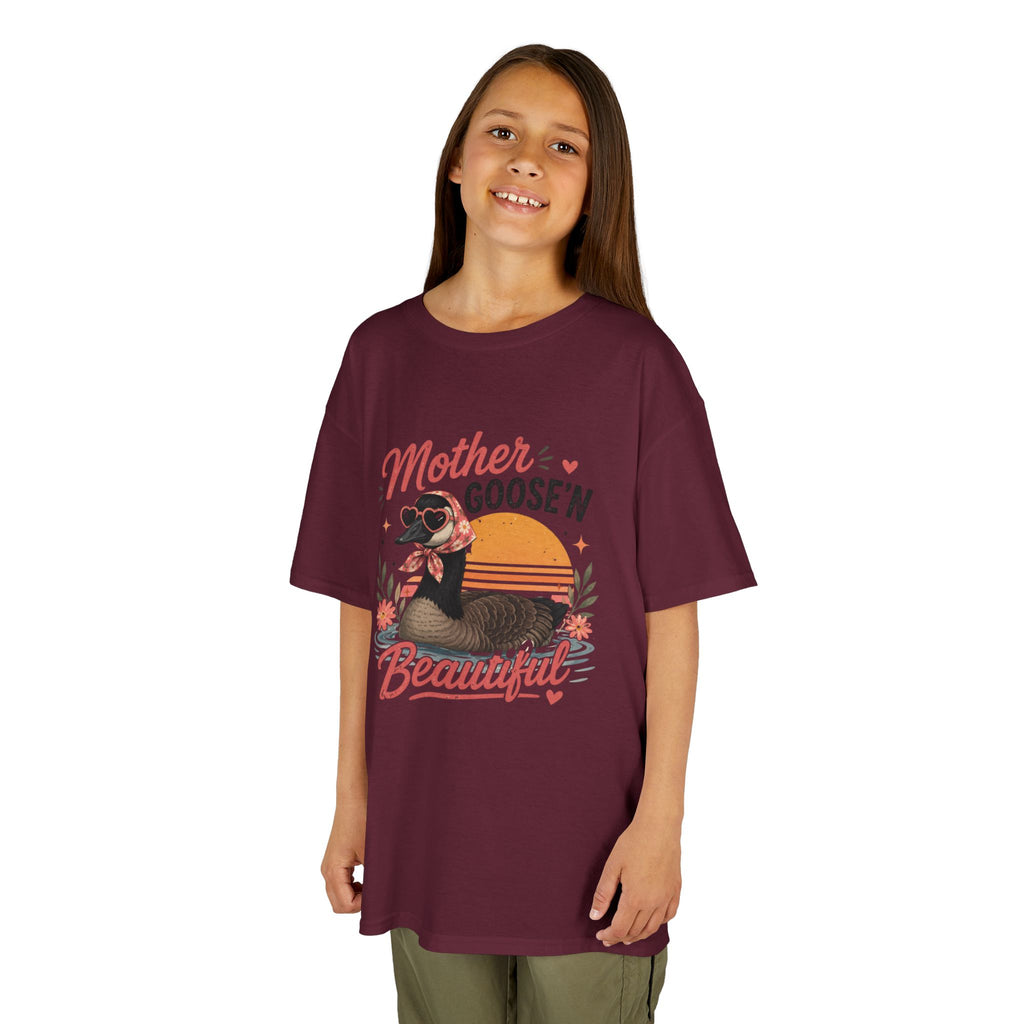 Kids Tee — "Mother Goose'n Beautiful" Cute Vintage Goose Graphic
