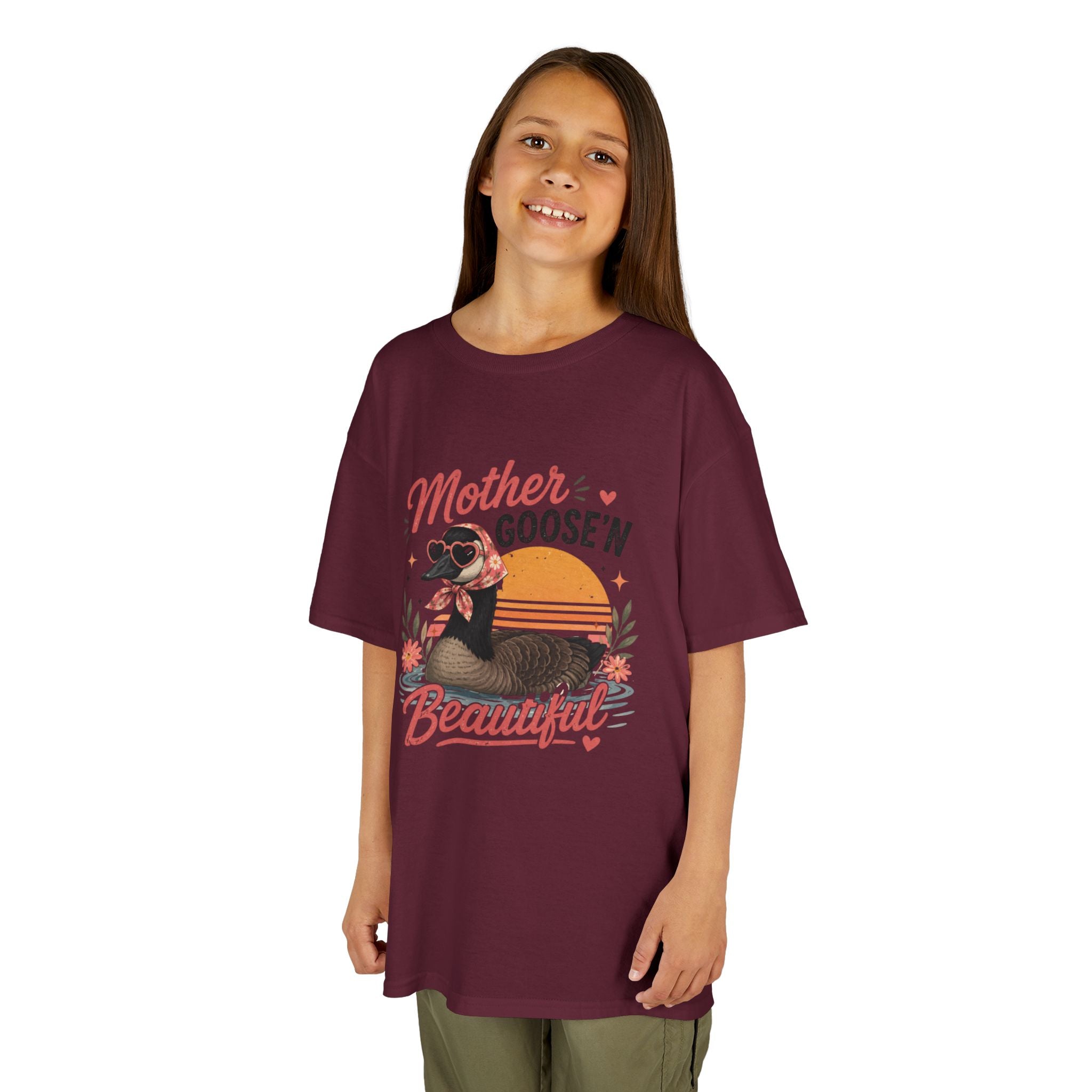 Kids Tee — "Mother Goose'n Beautiful" Cute Vintage Goose Graphic