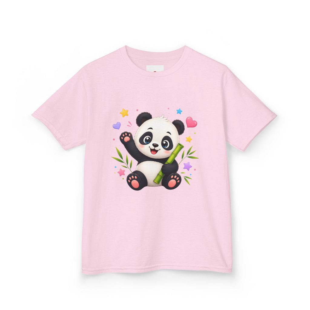 Cute Panda Kids T‑Shirt — Smiling Baby Panda with Hearts & Bamboo