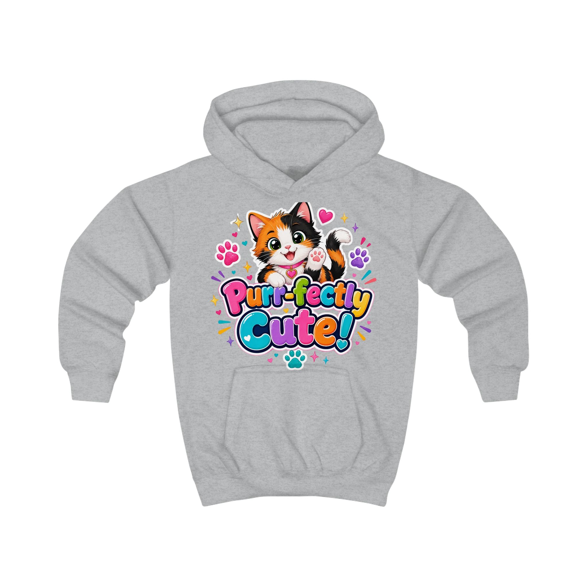 Kids Hoodie — "Purr-fectly Cute!" Cat Graphic Pullover for Children