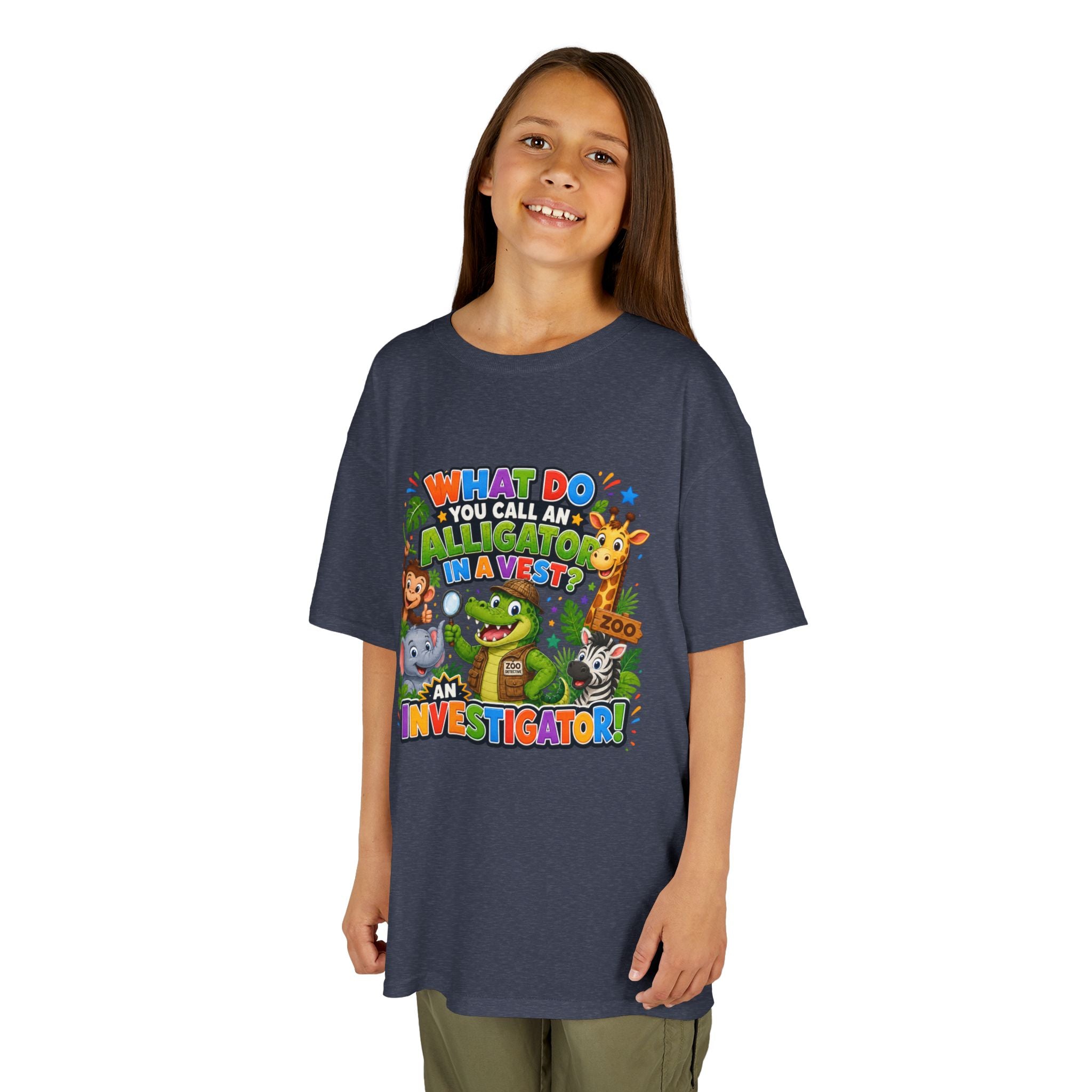 What Do You Call An Alligator? Investigator Kids T-Shirt | Cute Jungle Animals Puzzle