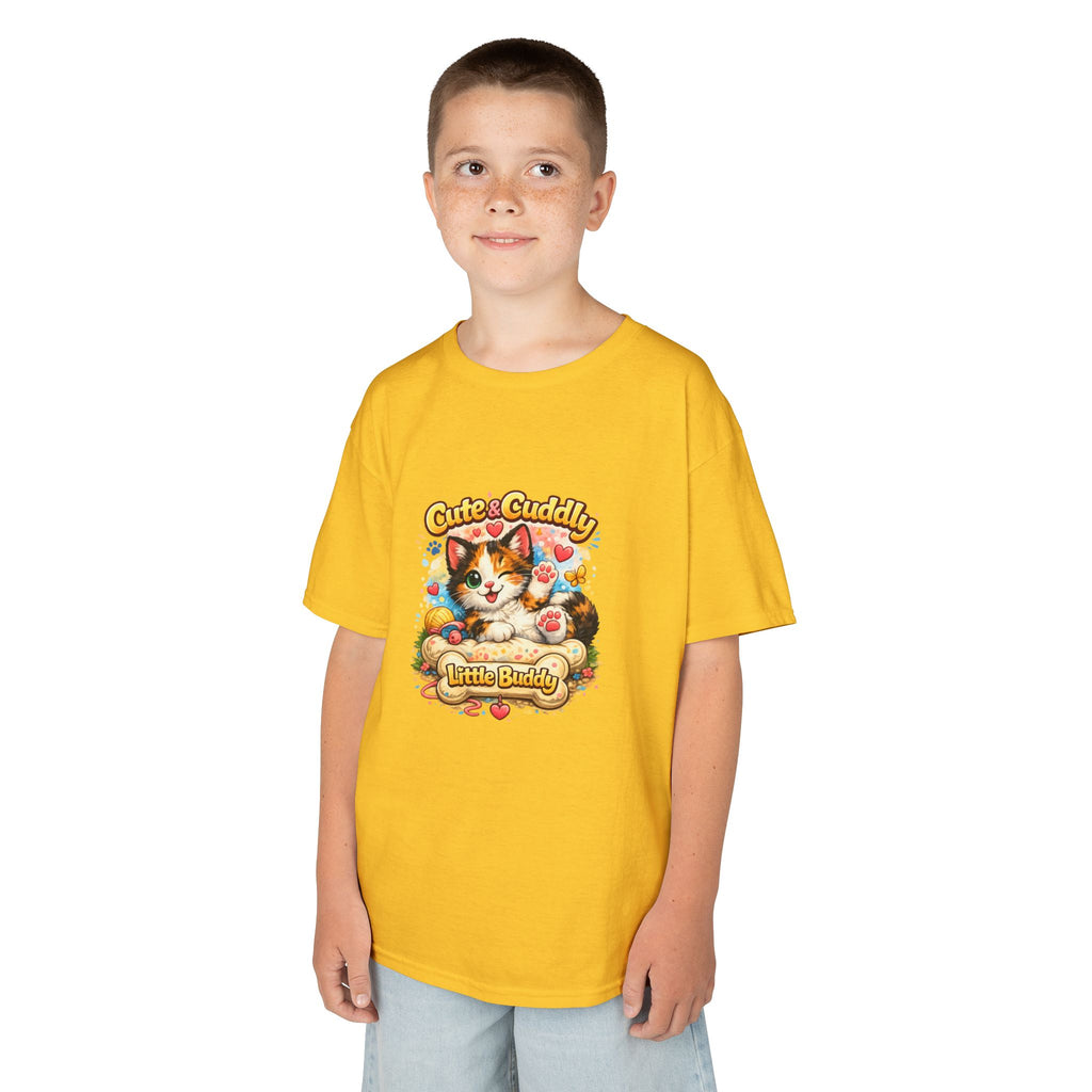 Kids T-Shirt — "Cute & Cuddly Little Buddy" Cat Graphic Tee