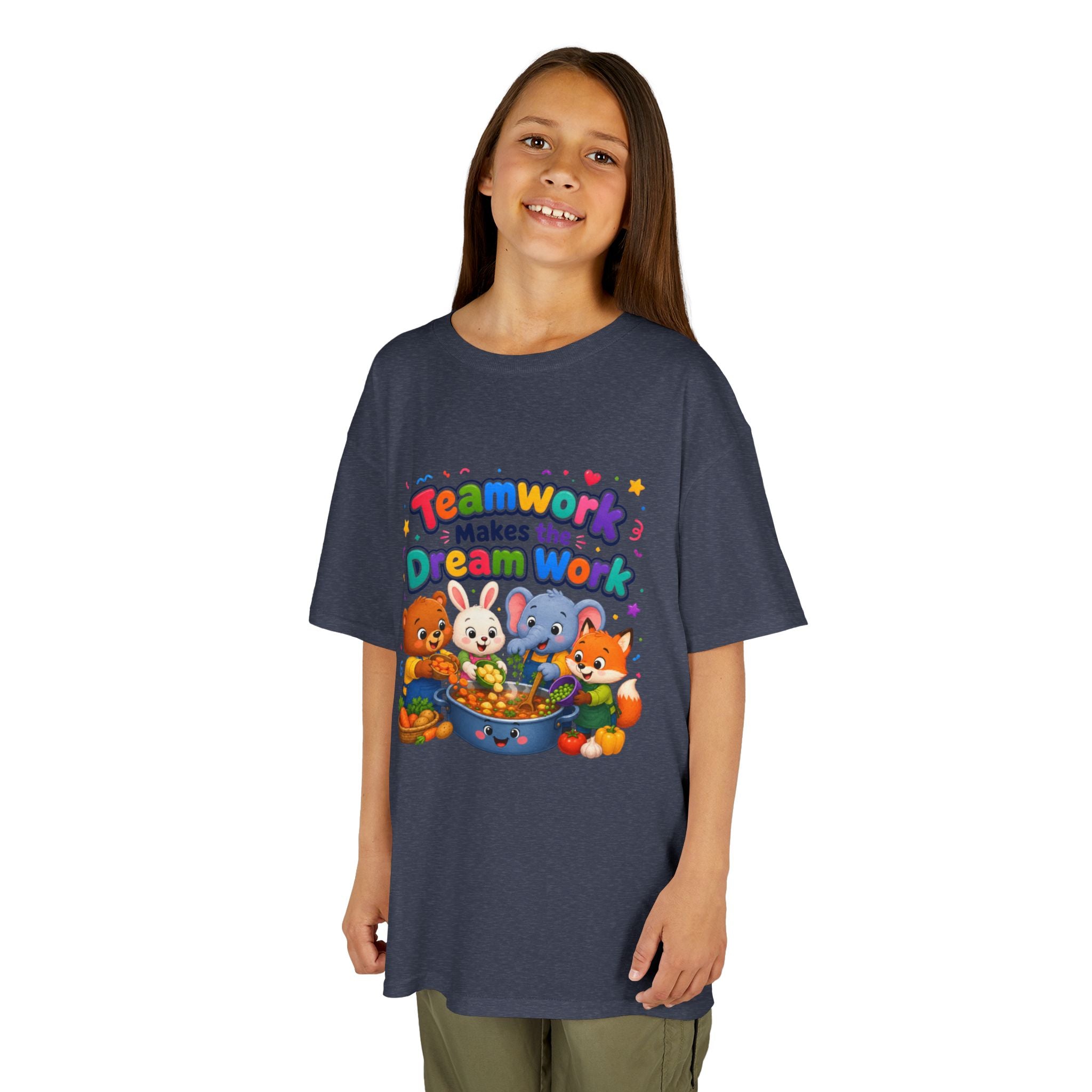 Kids Tee — “Teamwork Makes the Dream Work” Cute Animal Classroom Shirt