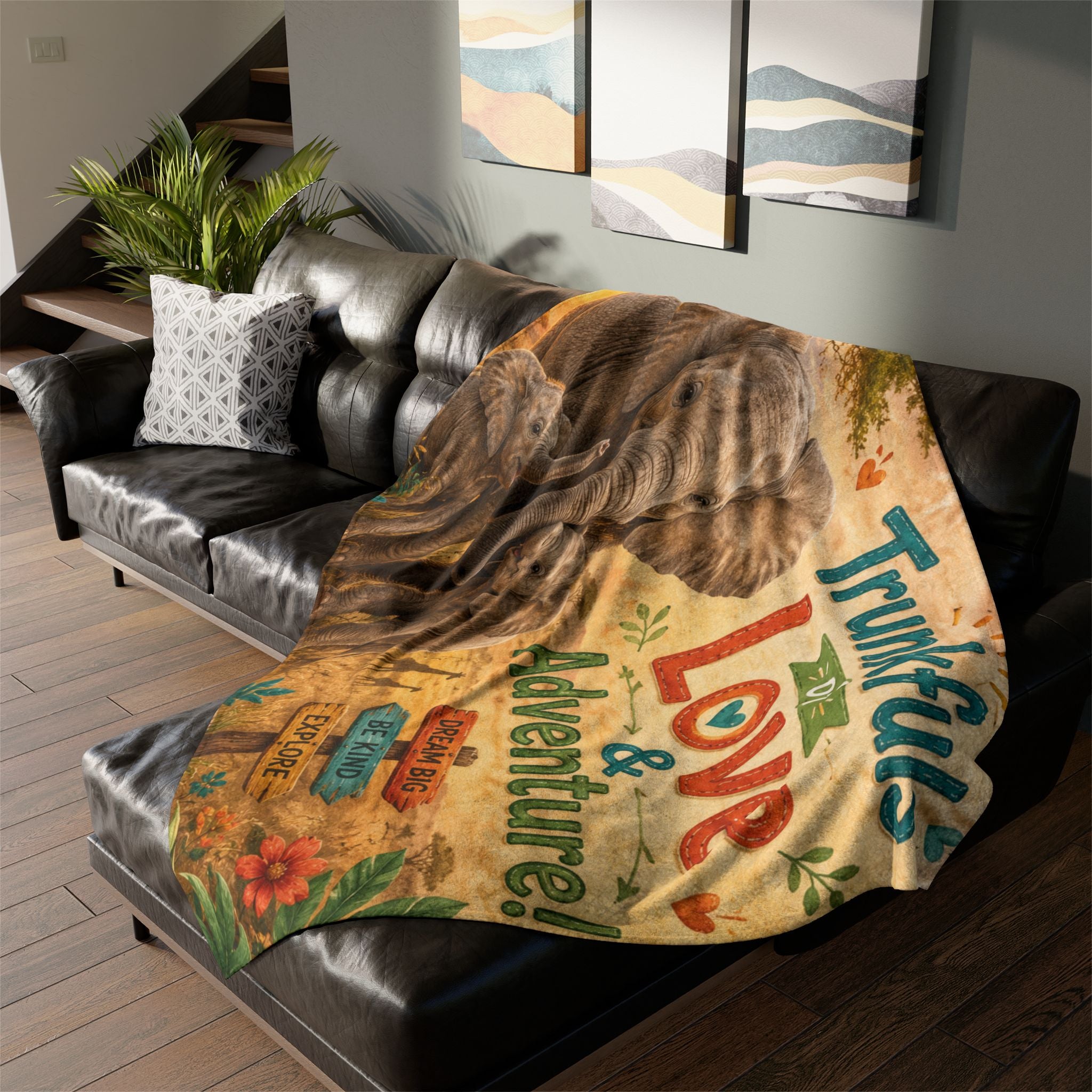 Elephant Family Blanket — "Trunkfuls of Love & Adventure" Plush Throw