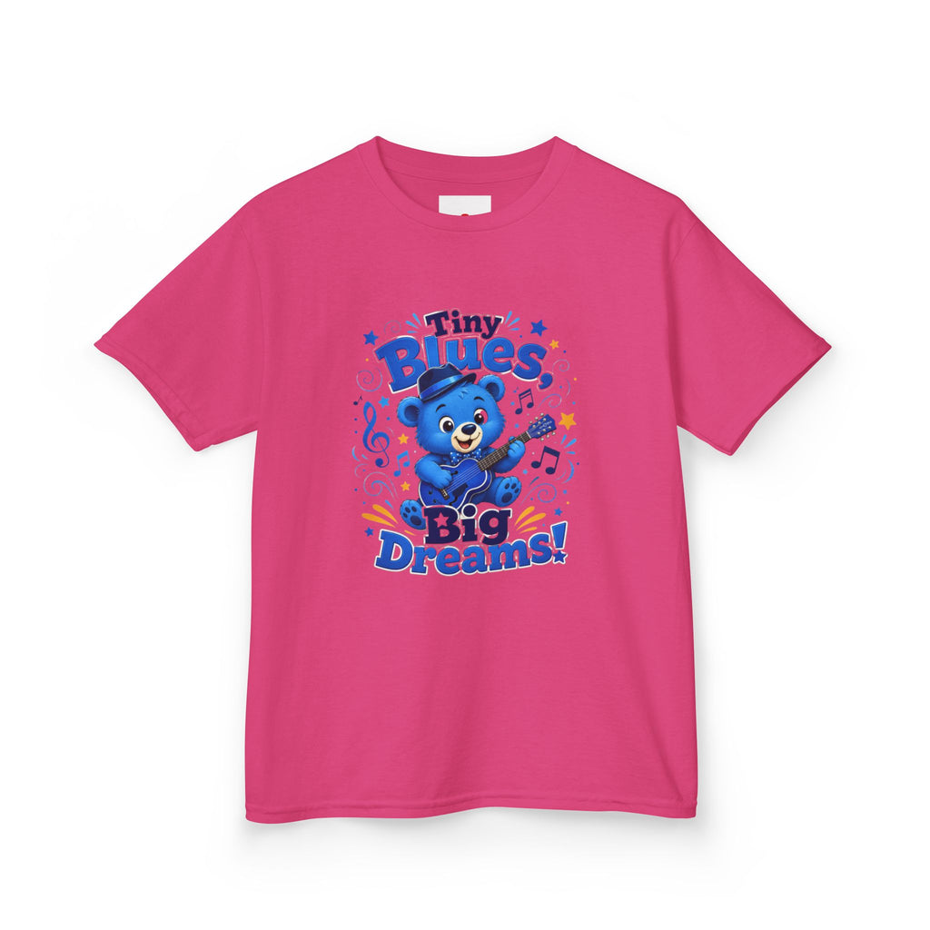 Kids Tee - "Tiny Blues, Big Dreams!" Cute Blue Bear Music Graphic