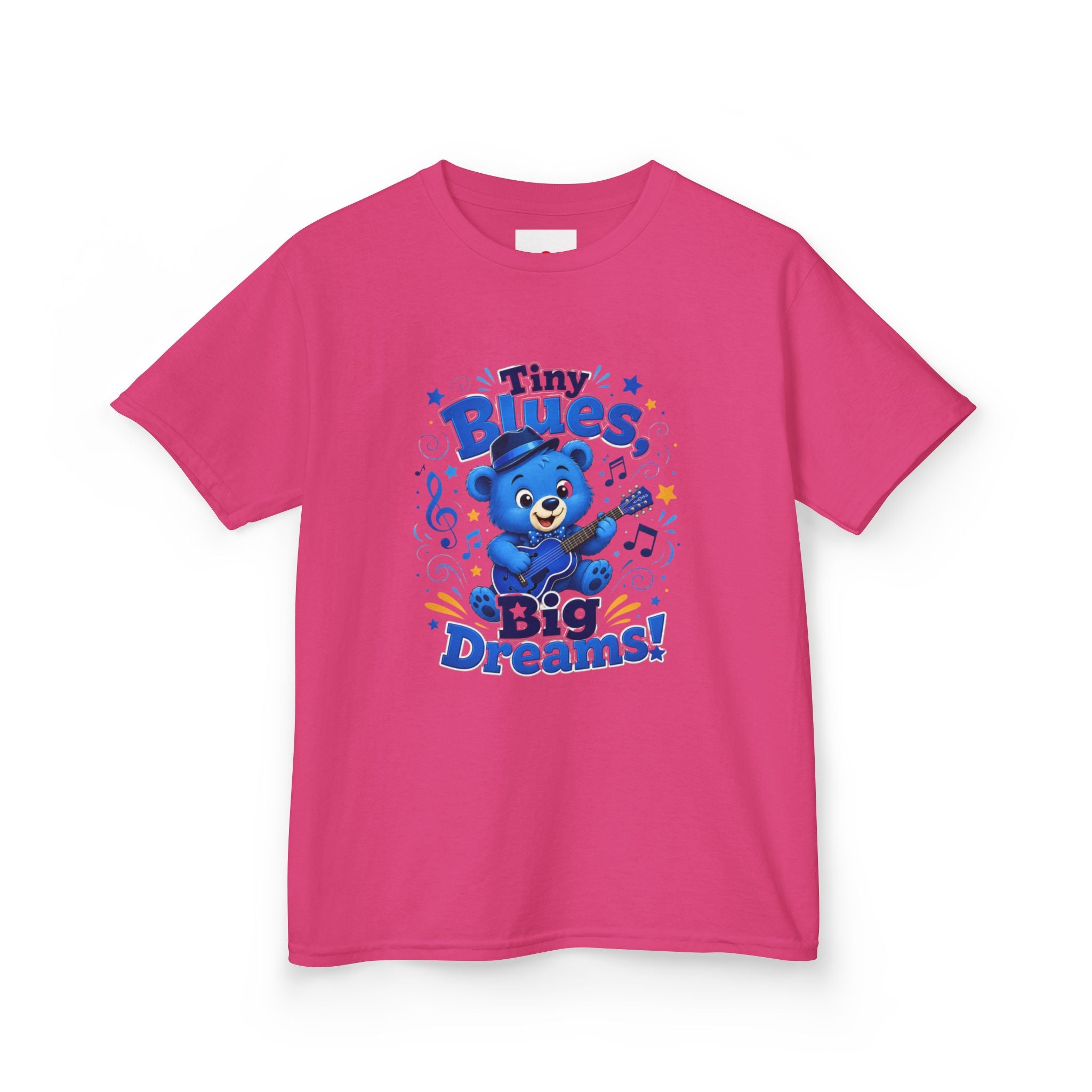 Kids Tee - "Tiny Blues, Big Dreams!" Cute Blue Bear Music Graphic