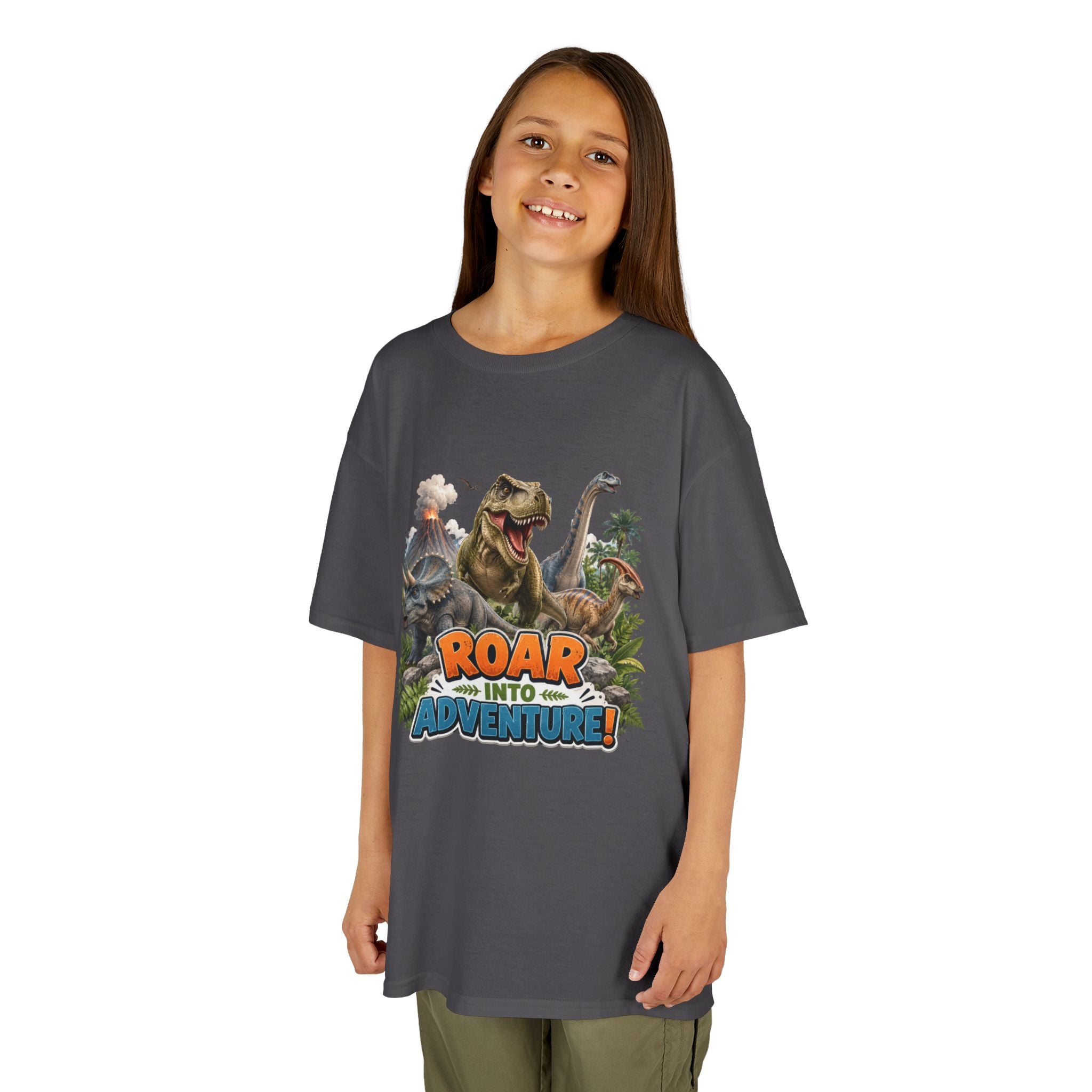 Kids Dinosaur Tee - "Roar Into Adventure" Graphic Shirt for Boys & Girls