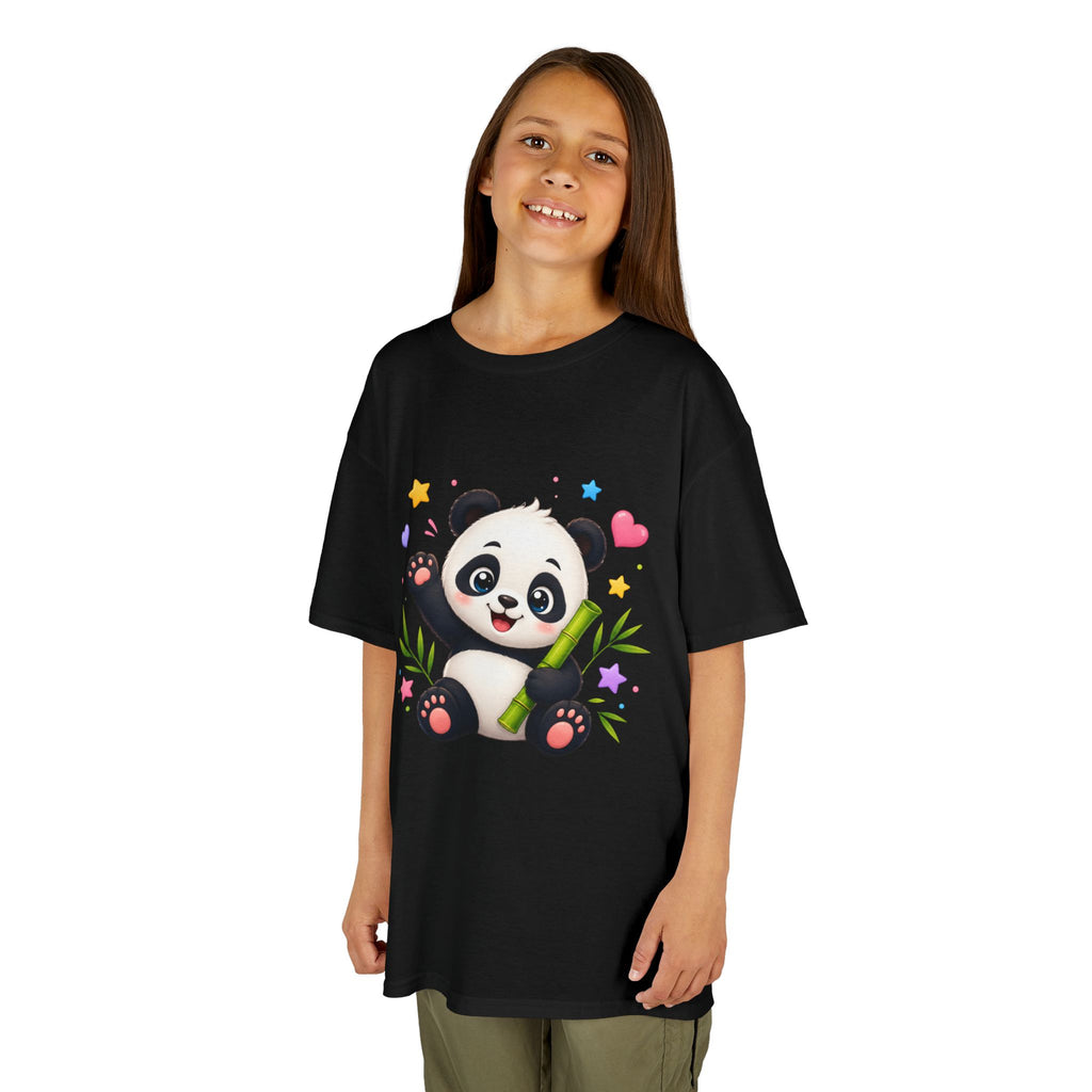 Cute Panda Kids T‑Shirt — Smiling Baby Panda with Hearts & Bamboo