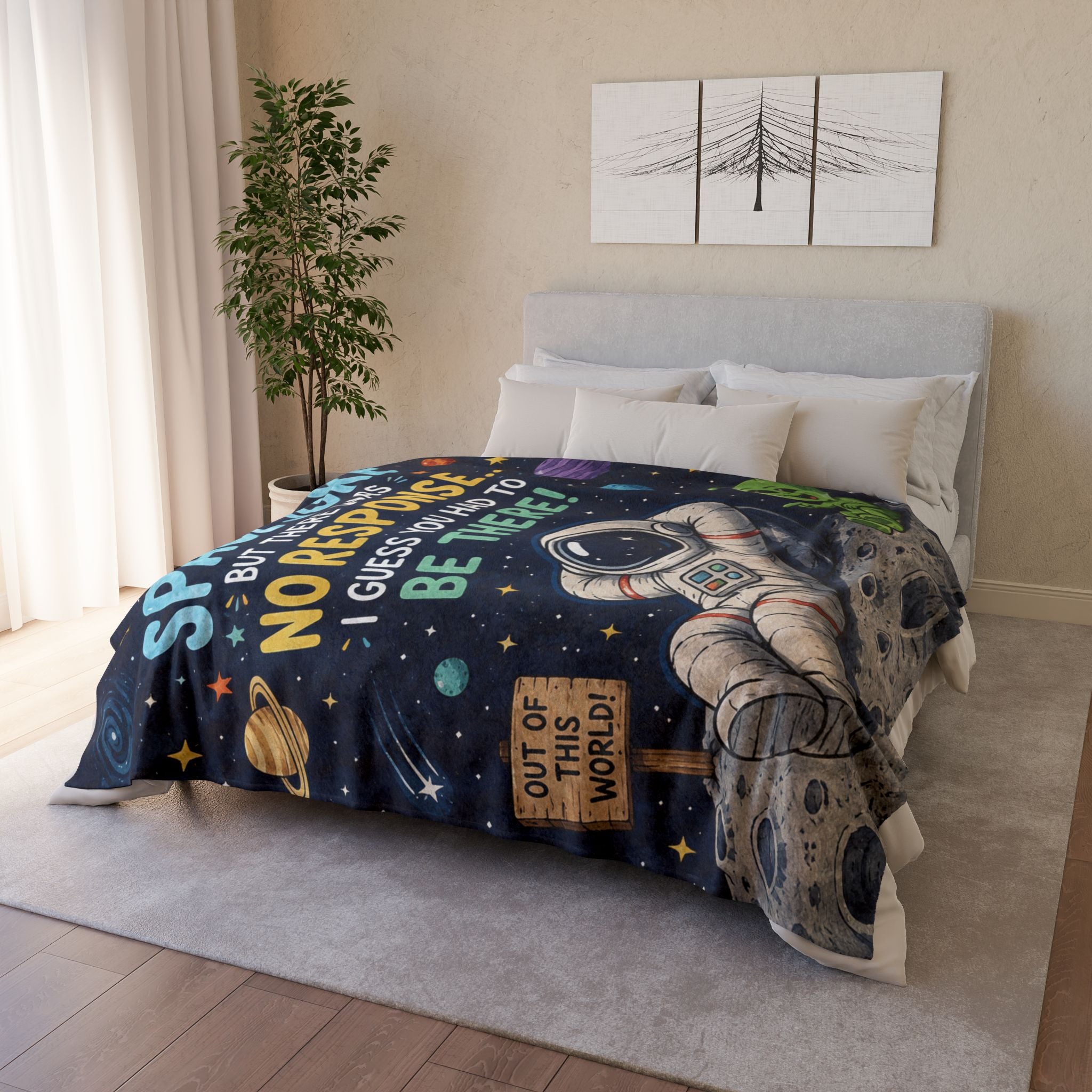 Astronaut & Alien Space Joke Blanket — "I Told My Space Joke... No Response" Cozy Throw
