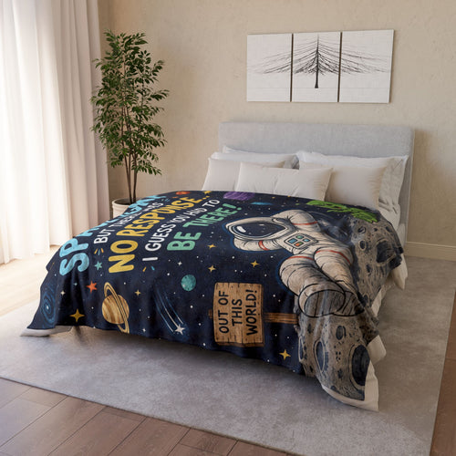 Astronaut & Alien Space Joke Blanket — "I Told My Space Joke... No Response" Cozy Throw