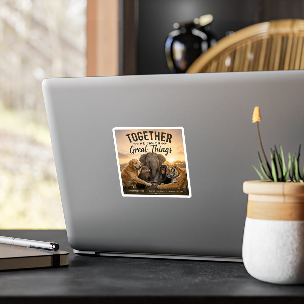 Kiss-Cut Vinyl Decal — "Together We Can Do Great Things" Animal Unity Sticker