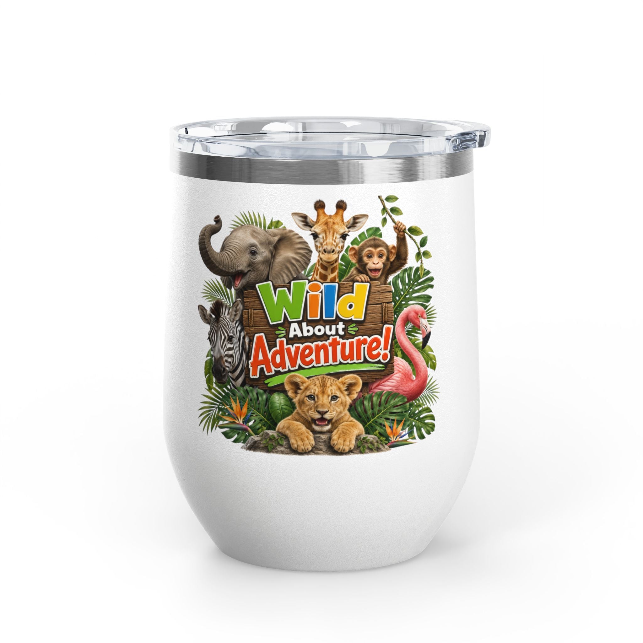 12oz Tumbler — "Wild About Adventure!" Safari Animal Travel Cup