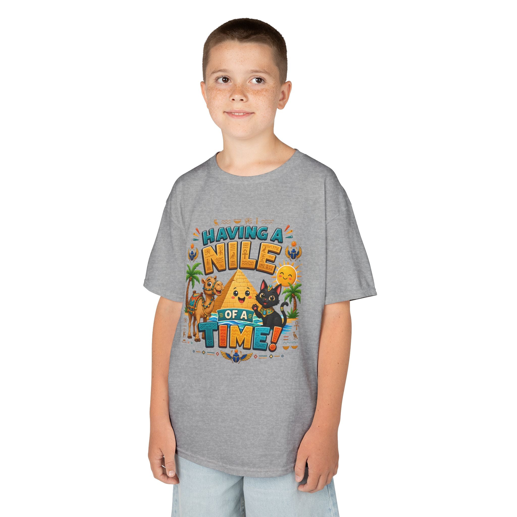 Having a Nile of a Time Kids Tee | Camel Pyramid Desert Cartoon