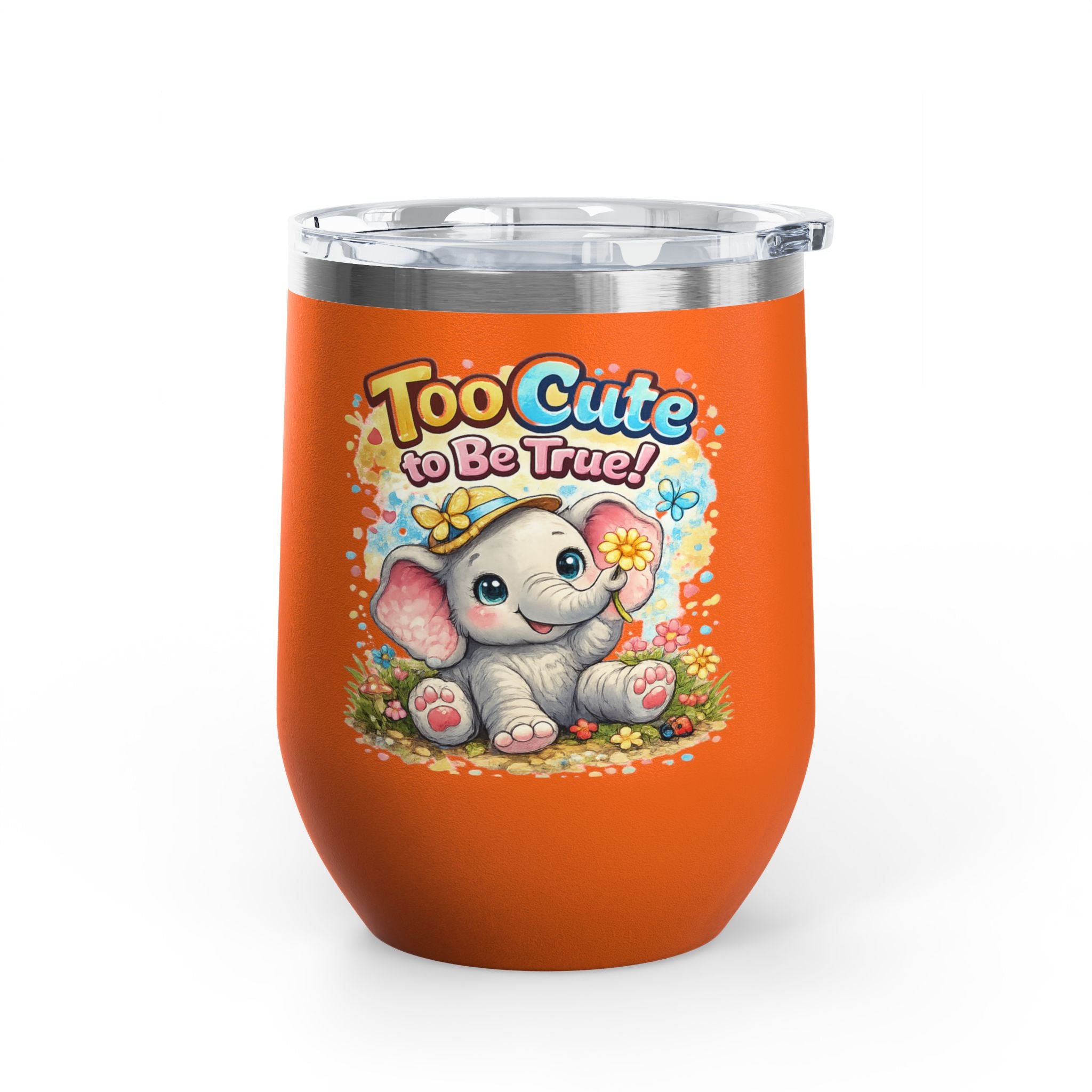12oz Tumbler - "Too Cute to Be True" Baby Elephant Floral Design