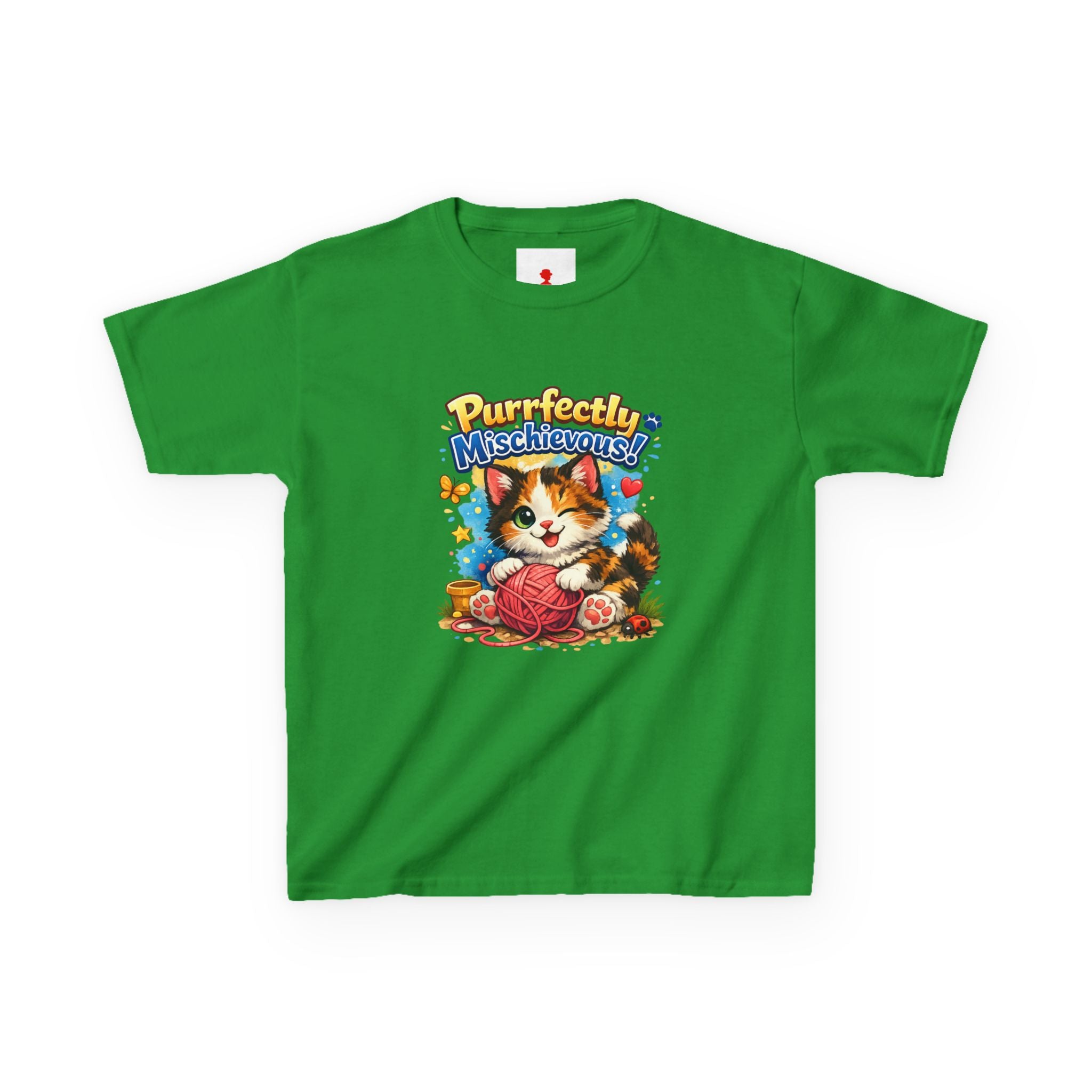 Kids T-Shirt — "Purrfectly Mischievous" Cute Kitten Playing with Yarn