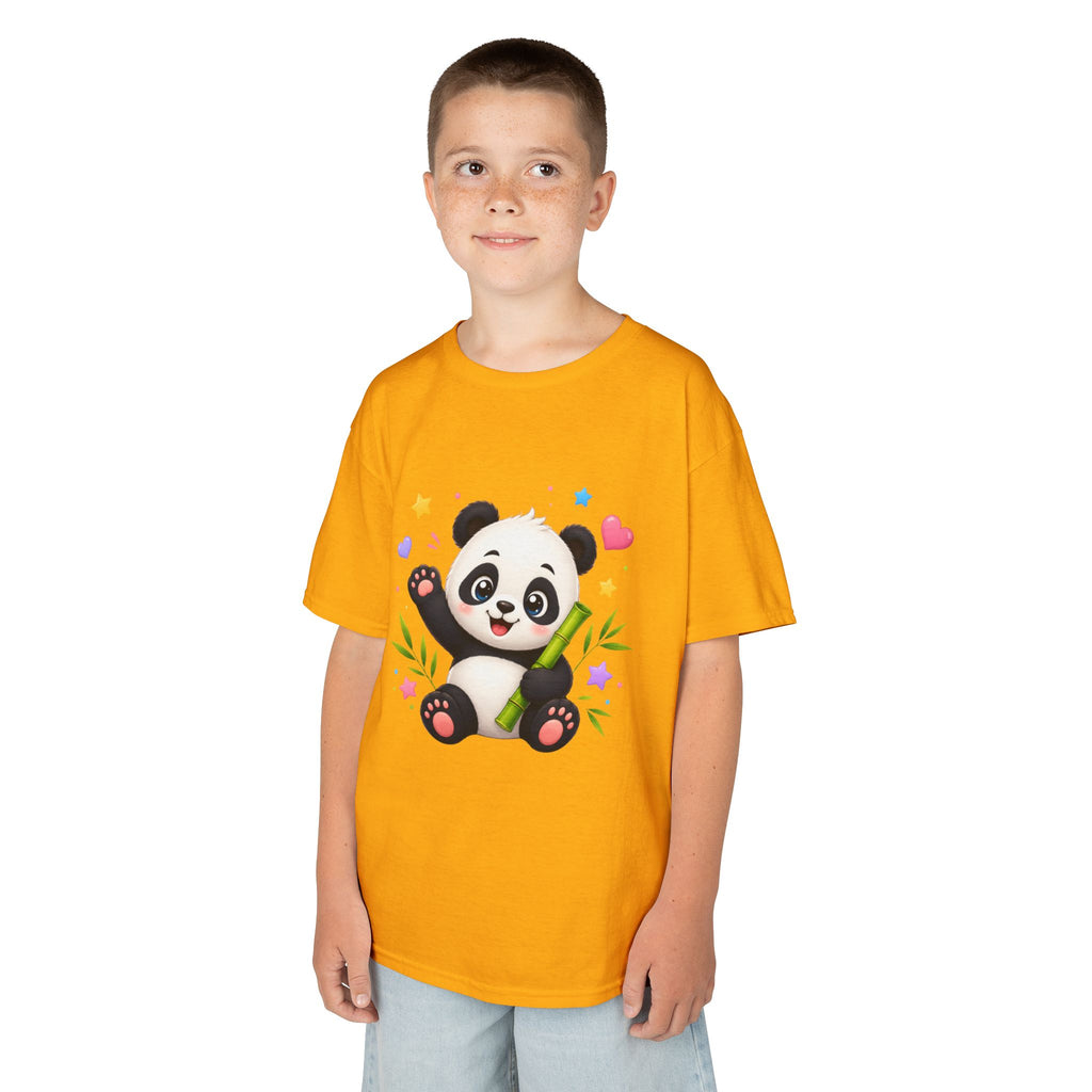 Cute Panda Kids T‑Shirt — Smiling Baby Panda with Hearts & Bamboo