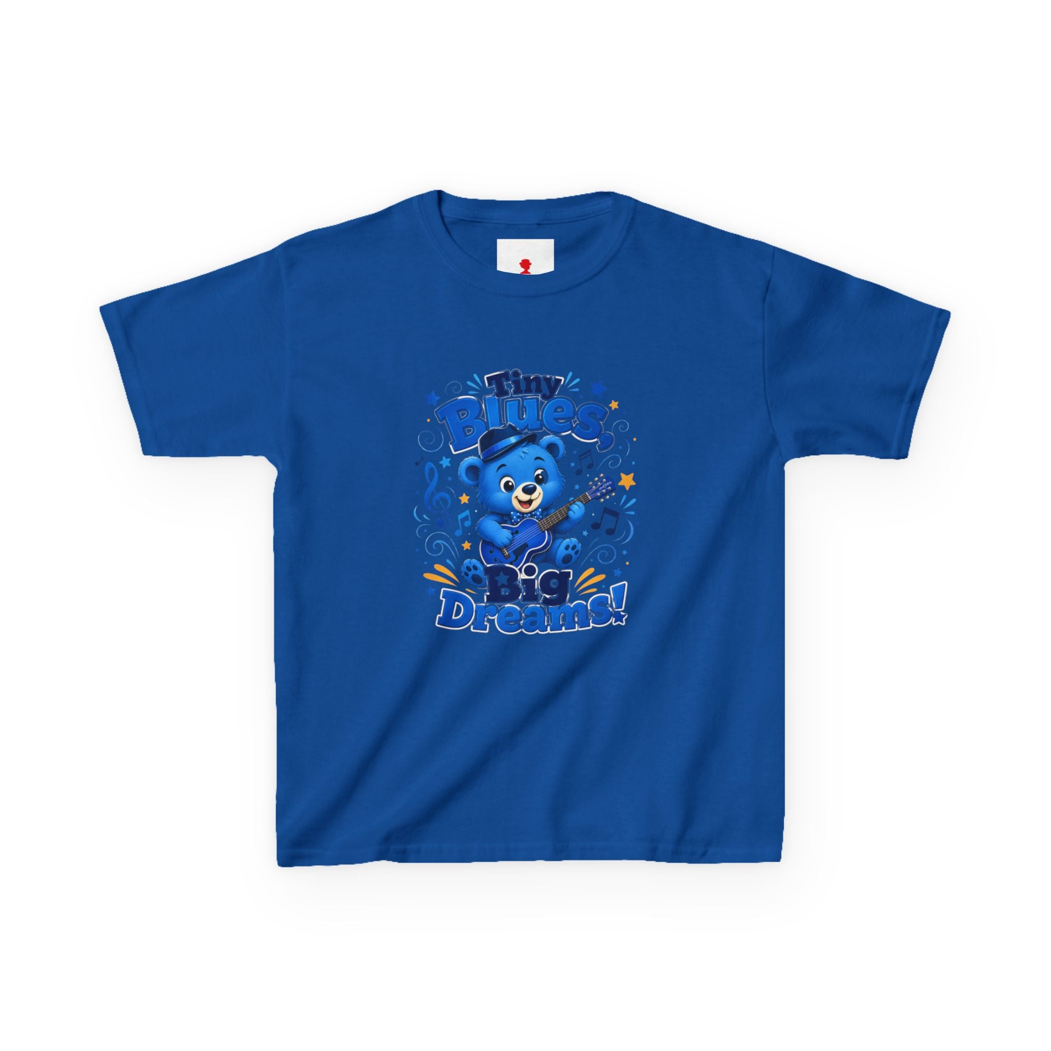 Kids Tee - "Tiny Blues, Big Dreams!" Cute Blue Bear Music Graphic